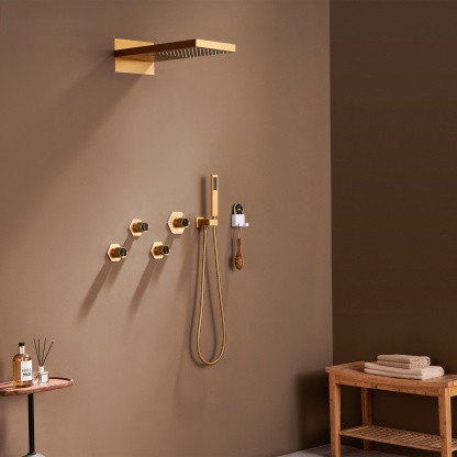 3 Functions Wall-Mounted Luxury LED and Music Thermostatic Complete Shower System Rough-in Valve Included