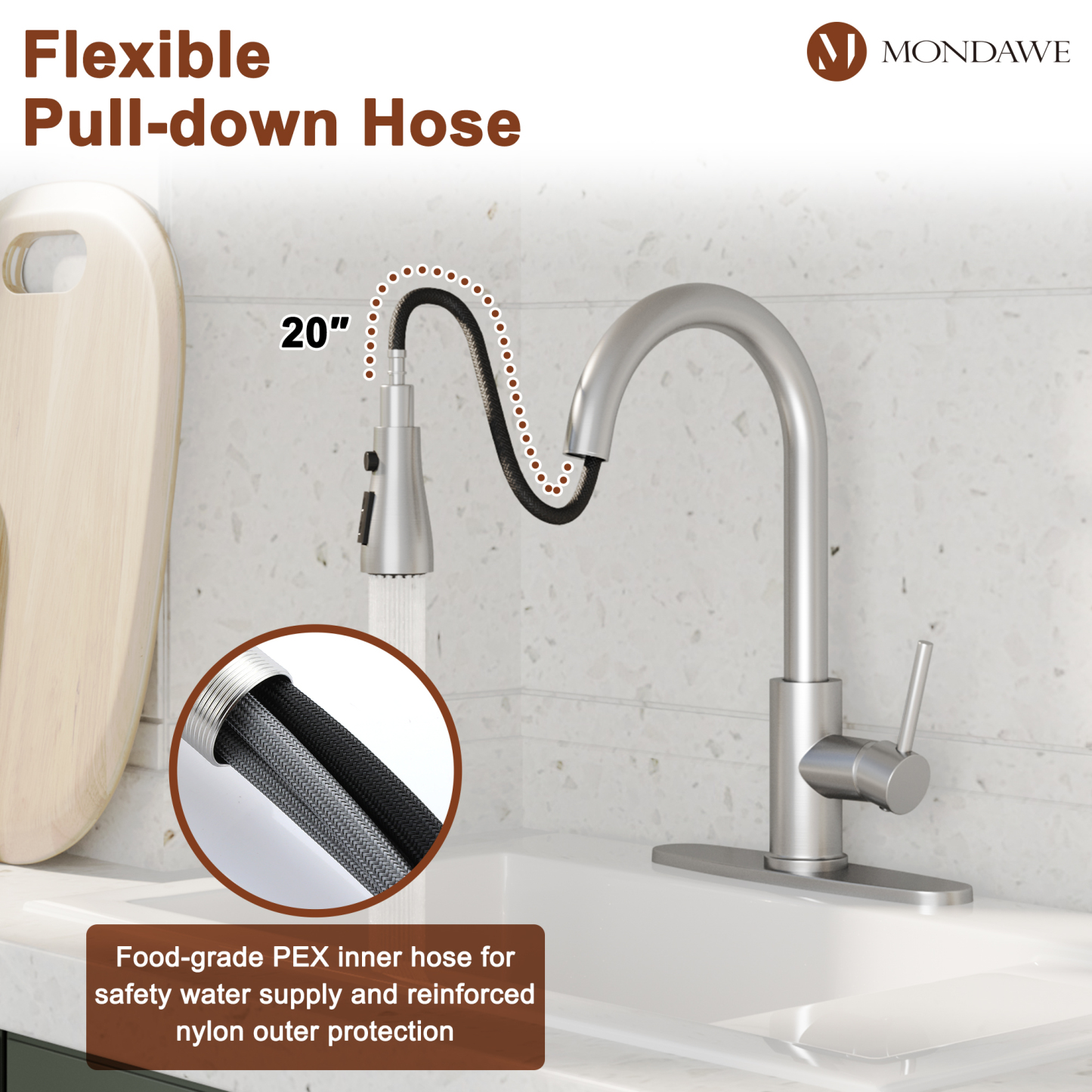 Mondawe Single Handle High Arc Pull Out Kitchen Faucet Single Level Stainless Steel Kitchen Sink Faucets with Pull Down Sprayer