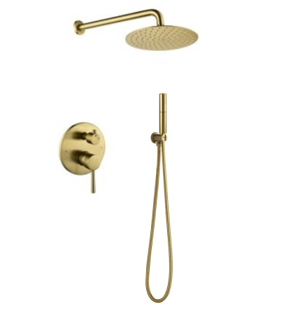 Mondawe Dual-Function Shower System Shower Faucet Set Complete Fixture with High Pressure 10" Rainfall Shower Head and Handheld Shower Head in Brush Gold