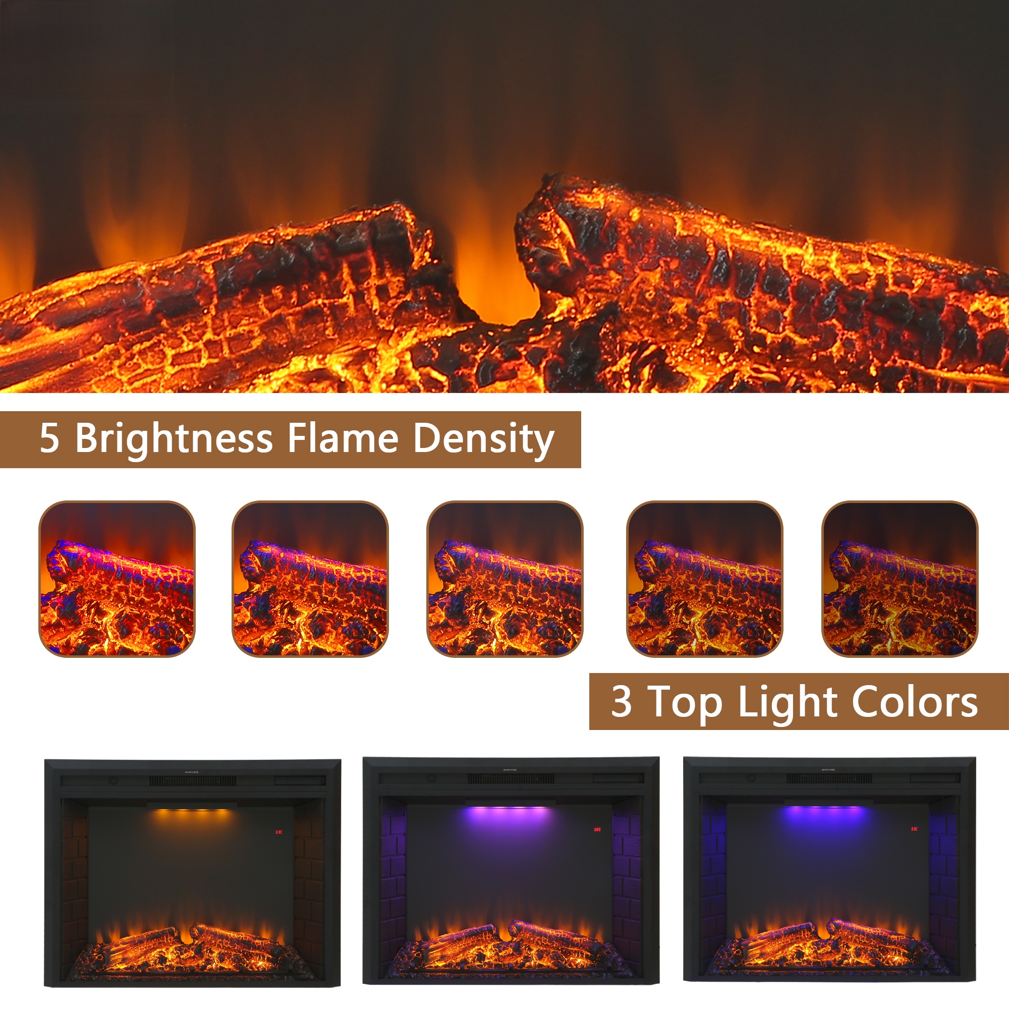 Electric Fireplace Insert with Crackling Sound, 30 Inch Recessed Fireplace Heater