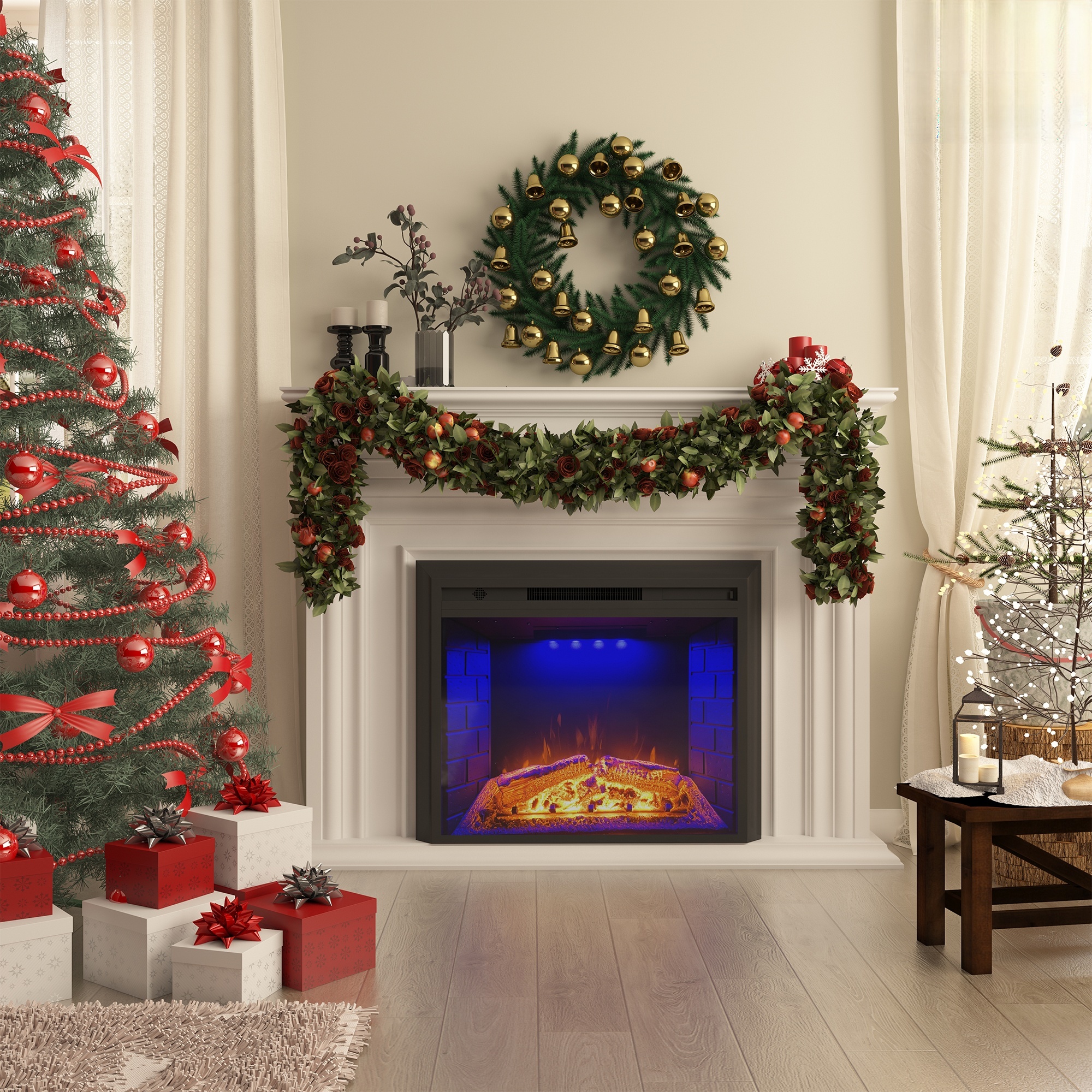 Electric Fireplace Insert with Crackling Sound, 30 Inch Recessed Fireplace Heater