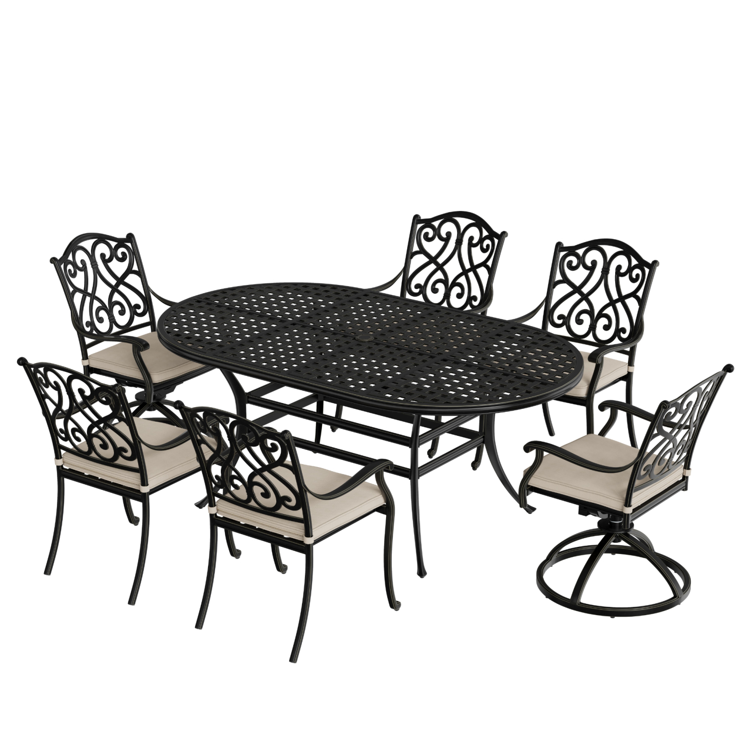 7-Piece Outdoor Dining Set Cast Aluminum with 1 Elliptical Table 4 Din