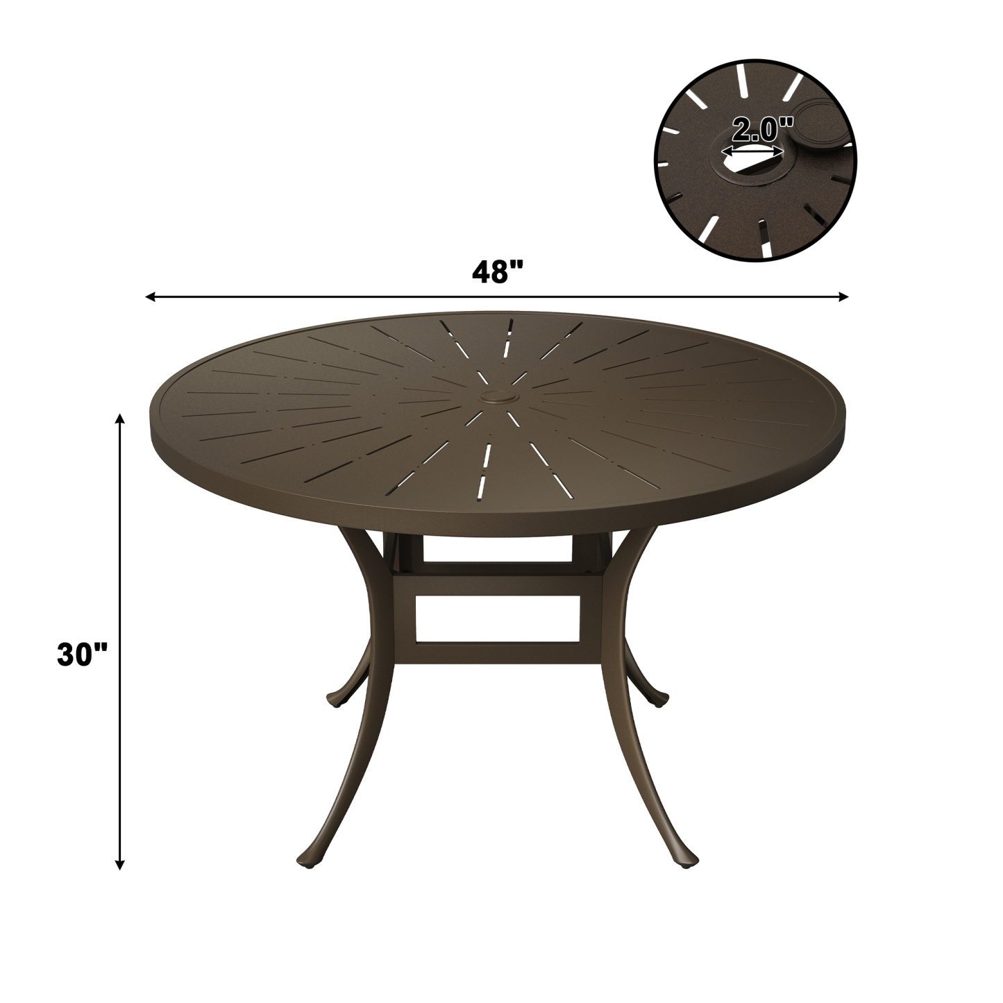 48 Inch Patio Dining Table with Umbrella Hole Cast Aluminum Frame Smooth Table Top Outdoor Table for Yard