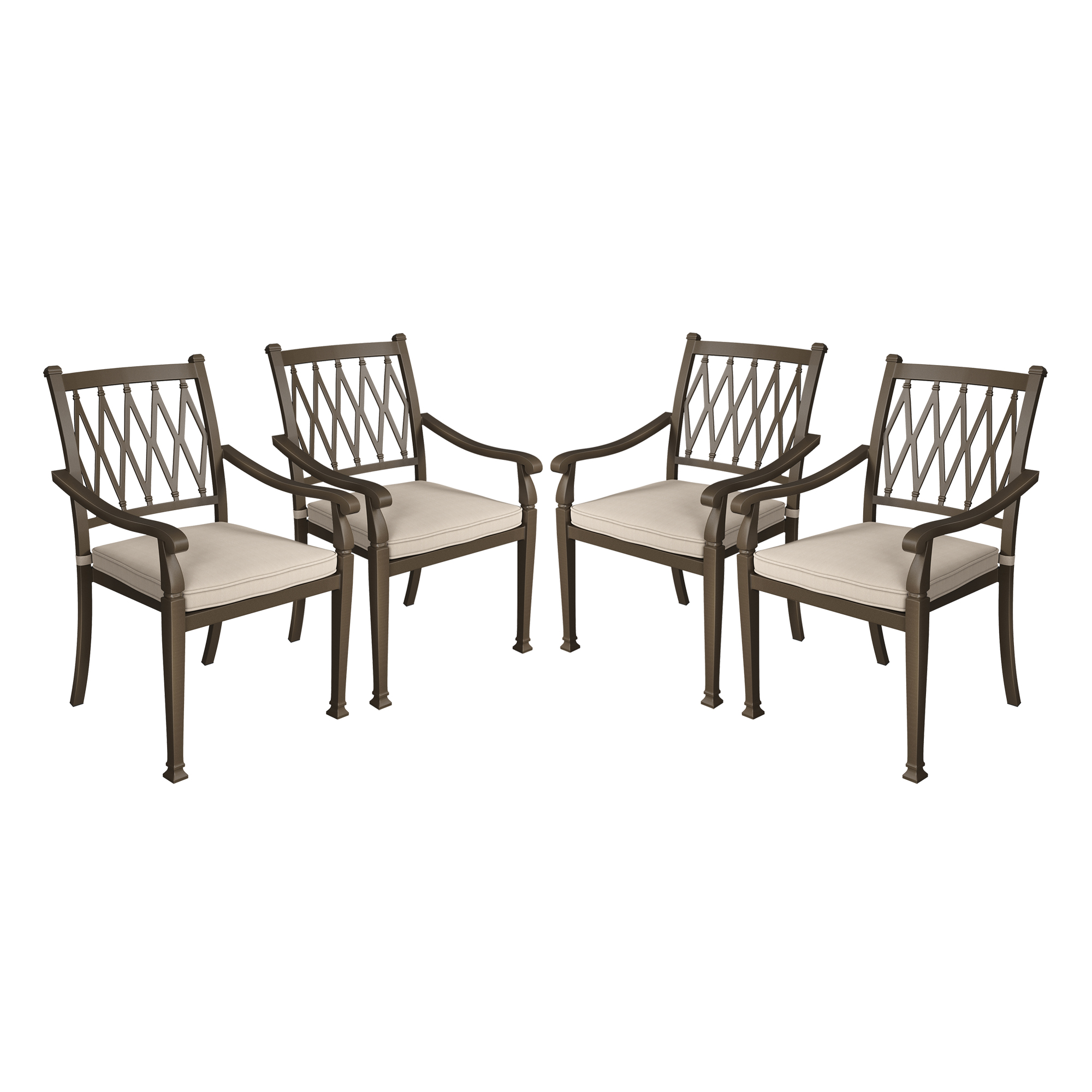 Set of 4 Outdoor Dining Chair Cast Aluminum Frame with Cushion Extra Wide Ergonomic Design Adjustable Foot Pads