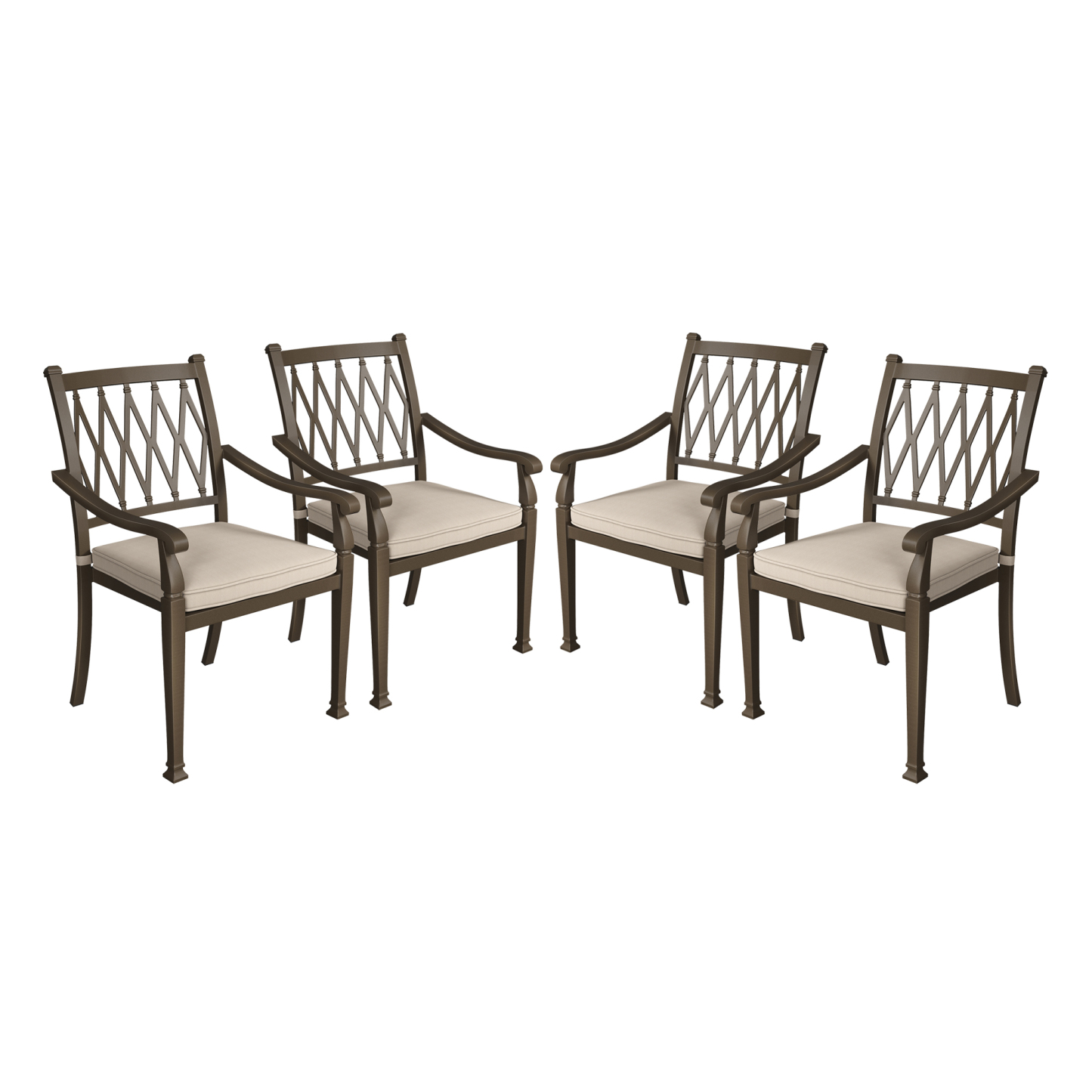 Set of 4 Outdoor Dining Chair Cast Aluminum Frame with Cushion Extra W