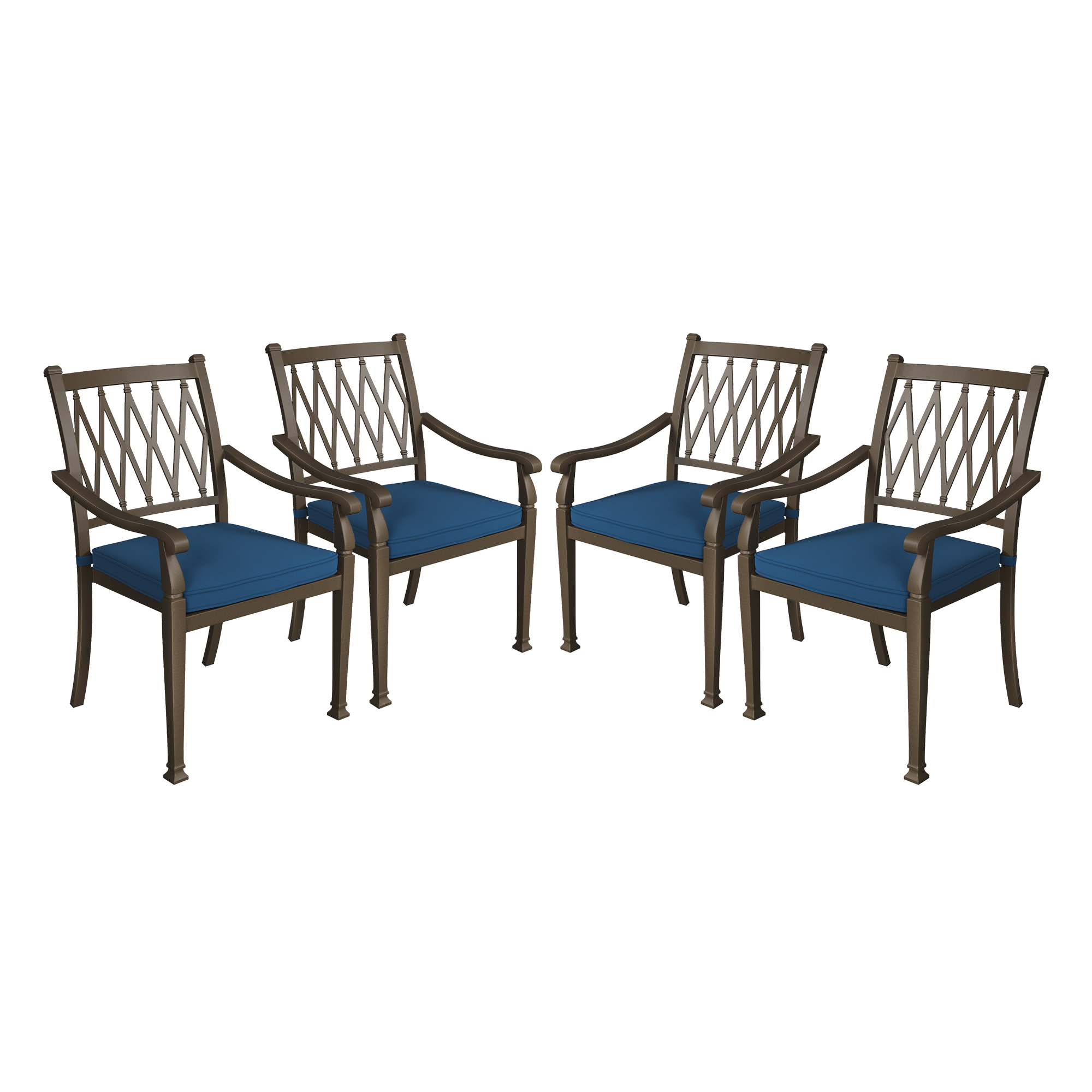 Set of 4 Outdoor Dining Chair Cast Aluminum Frame with Cushion Extra Wide Ergonomic Design Adjustable Foot Pads