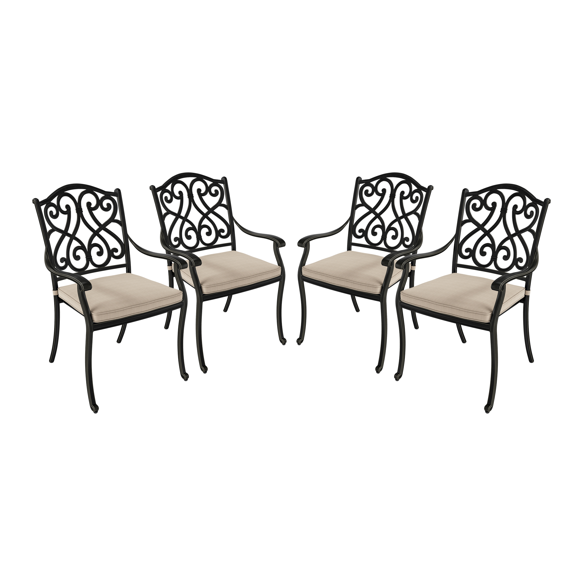 Set of 4 Cast Aluminum Outdoor Dining Chairs with Cushion