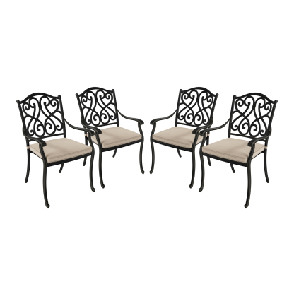 Set of 4 Cast Aluminum Outdoor Dining Chairs with Cushion