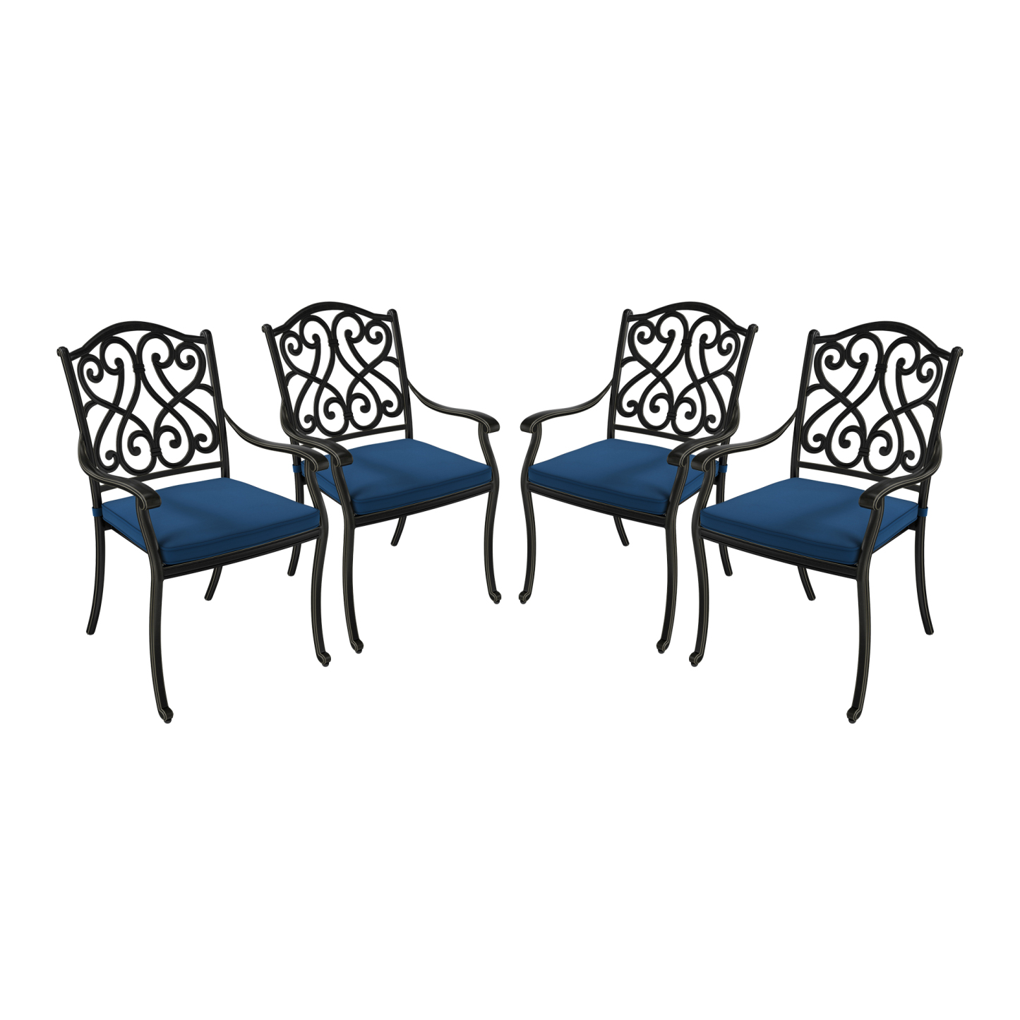 Set of 4 Cast Aluminum Outdoor Dining Chairs with Cushion