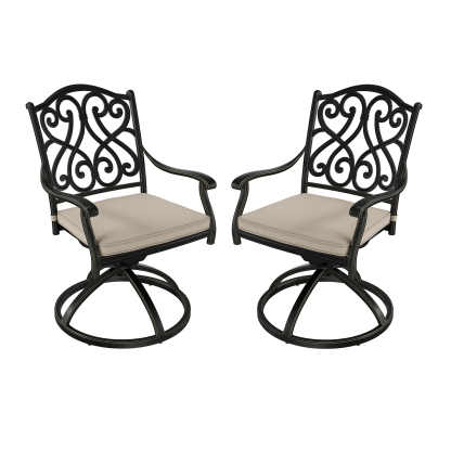 2-Piece Cast Aluminum Patio Dining Chair Set with Thick Olefin Cushions and 360° Swivel Rockers