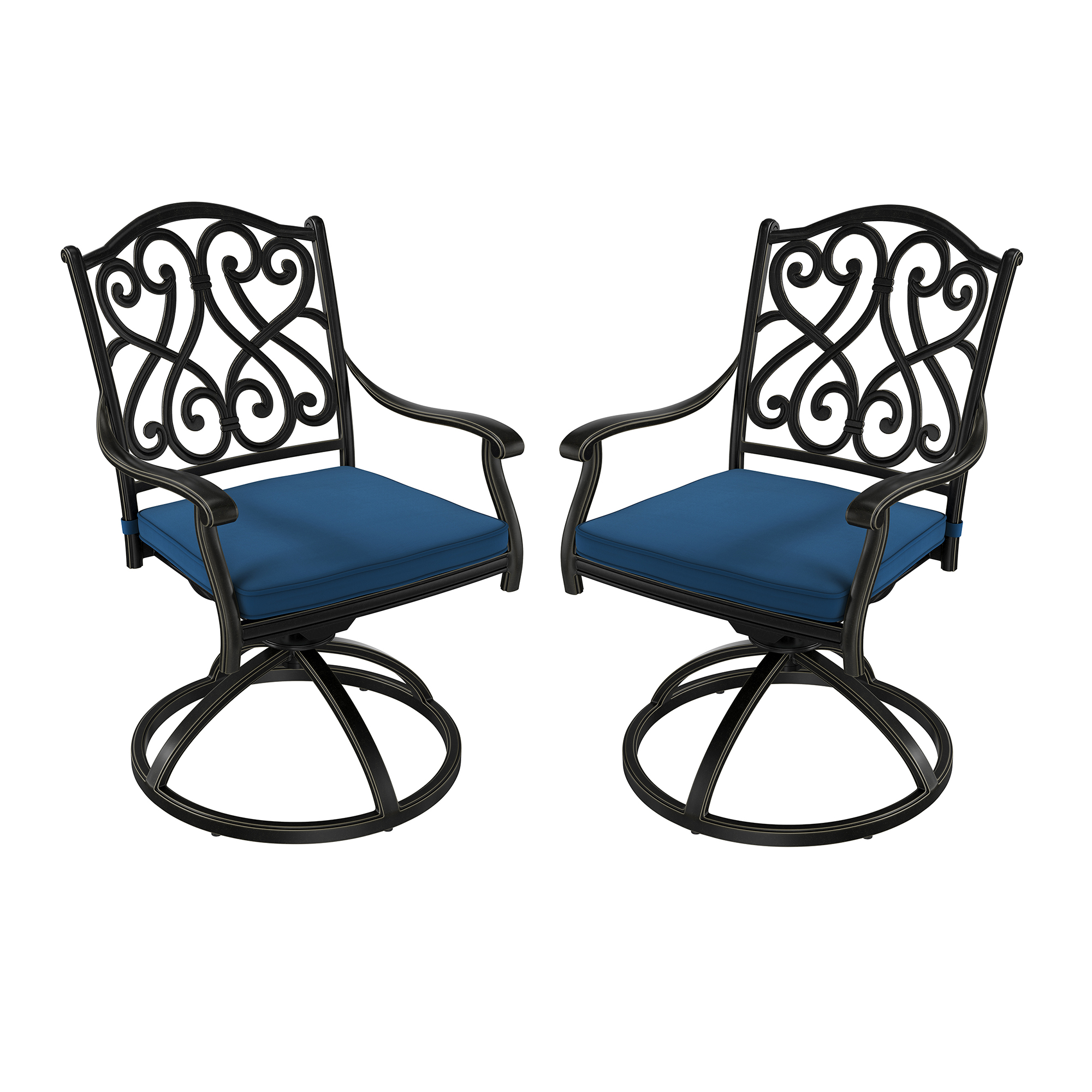 2-Piece Cast Aluminum Patio Dining Chair Set with Thick Olefin Cushions and 360° Swivel Rockers