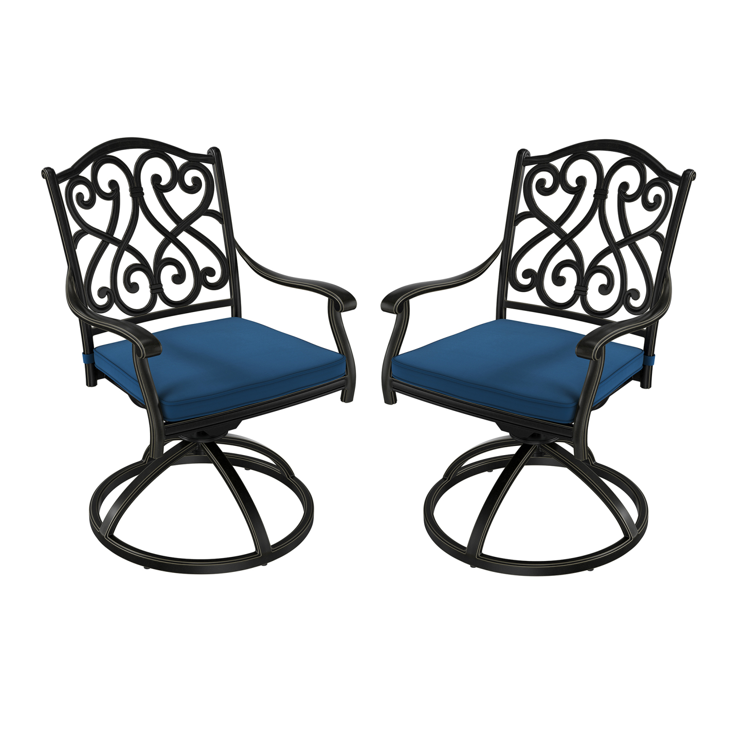 2-Piece Cast Aluminum Dining Chair Set with Thick Olefin Cushions and