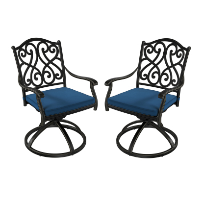 2-Piece Cast Aluminum Dining Chair Set with Thick Olefin Cushions and