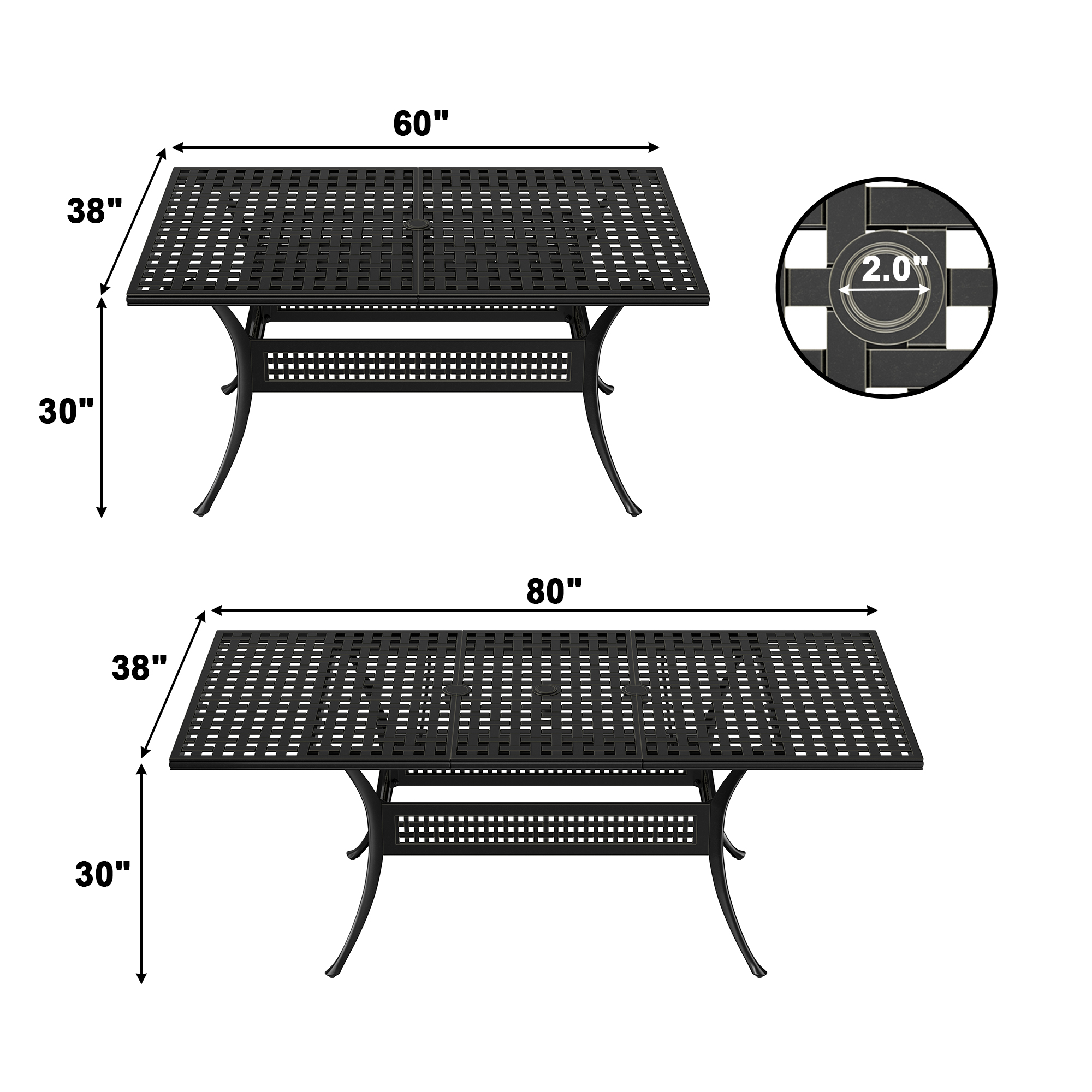 80in. L x 38in. W Outdoor Dining Table Sturdy Cast Aluminum