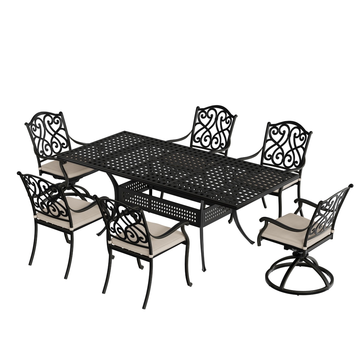 7-Piece Cast Aluminum Outdoor Dining Set with 1 Rectangle Extendable T