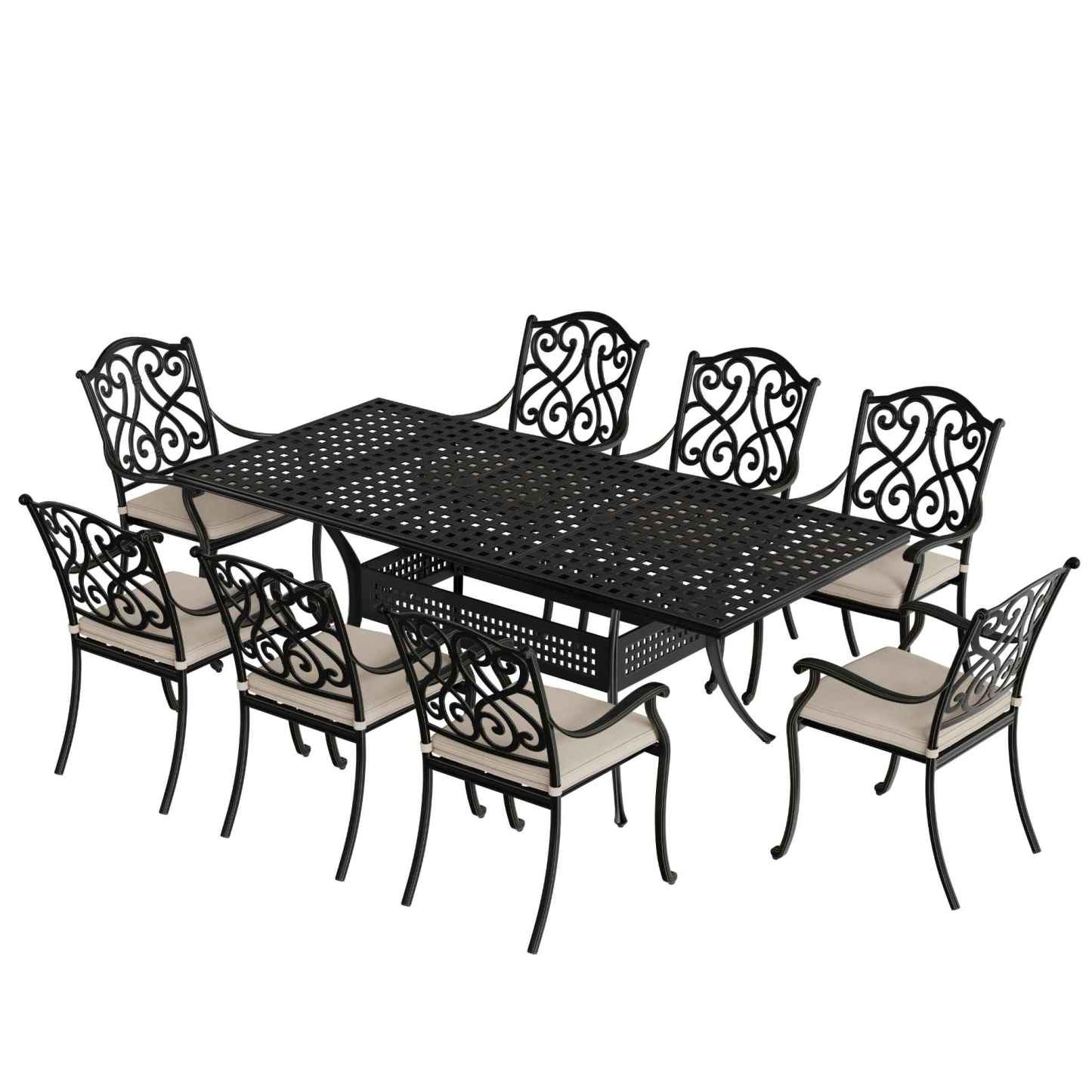 9-Piece Outdoor Dining Set Cast Aluminum with 1 Rectangle Expandable T