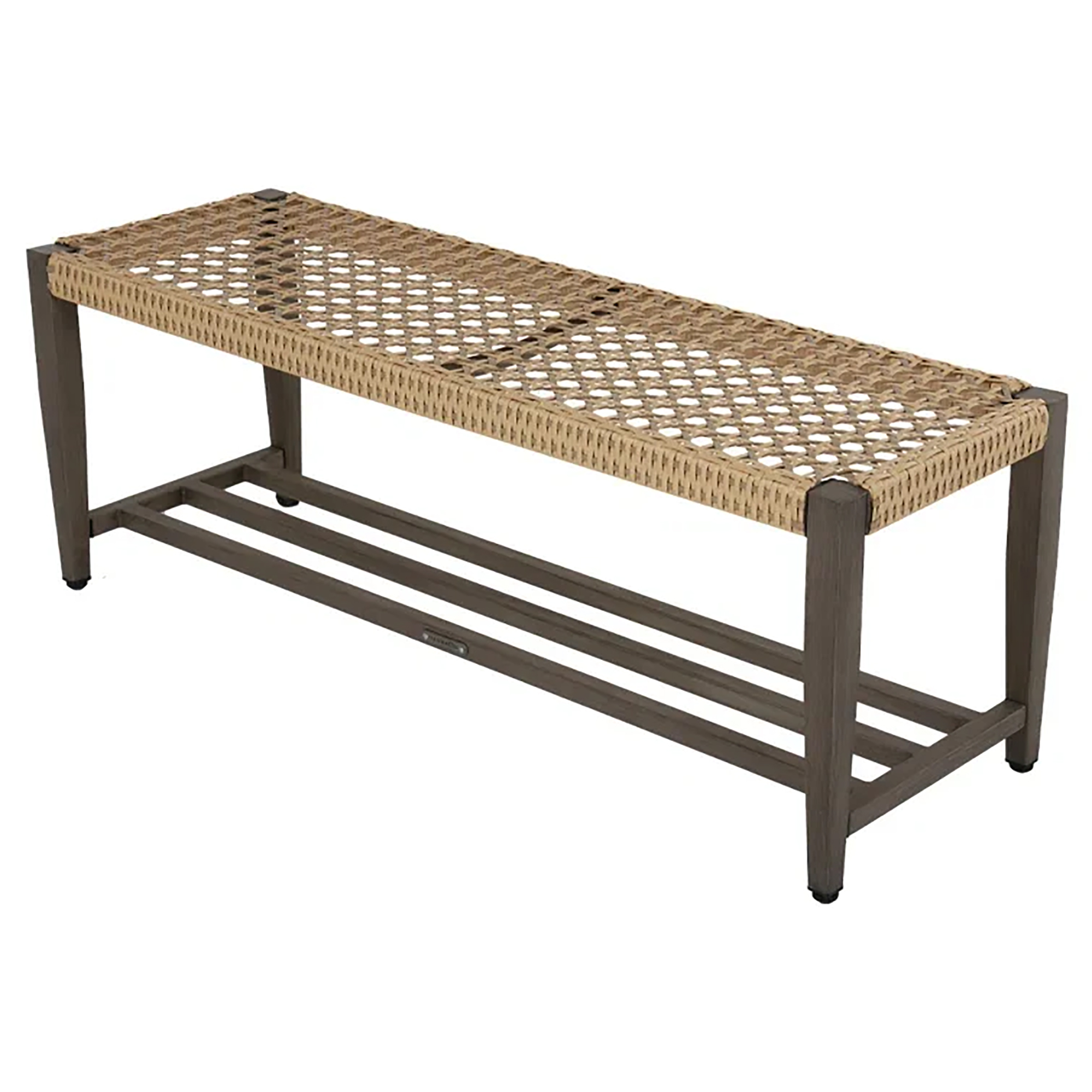 Iron Frame Woodgrain Outdoor Storage Stool Wicker Open Top Bench