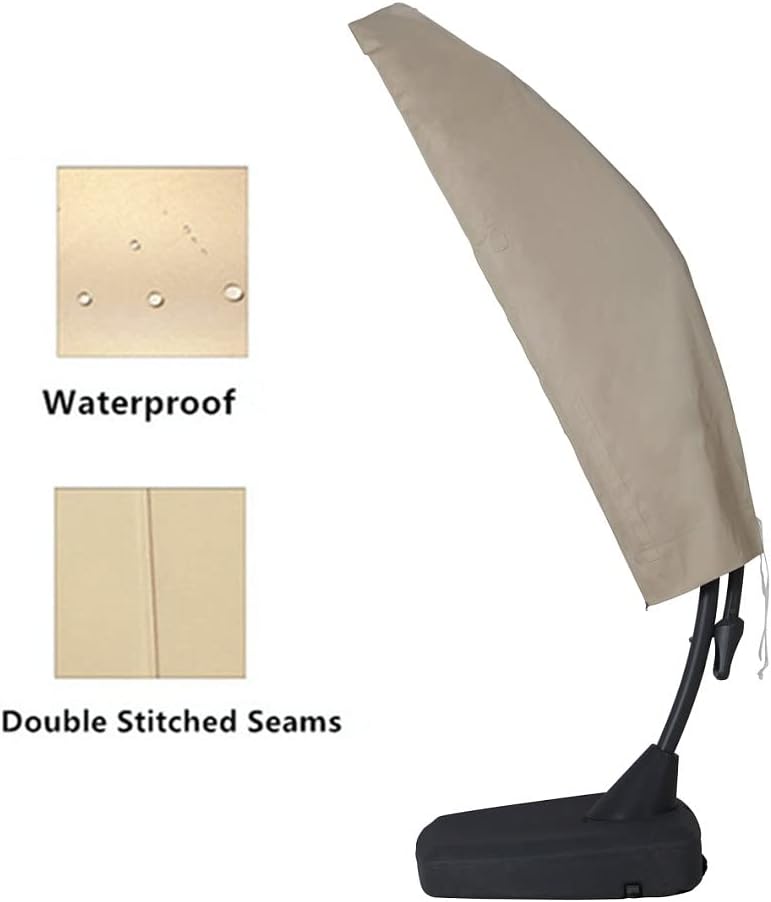 Mondawe Beige Patio Outdoor Offset Umbrella Cover for 9 ft. to 12 ft. Cantilever Umbrella