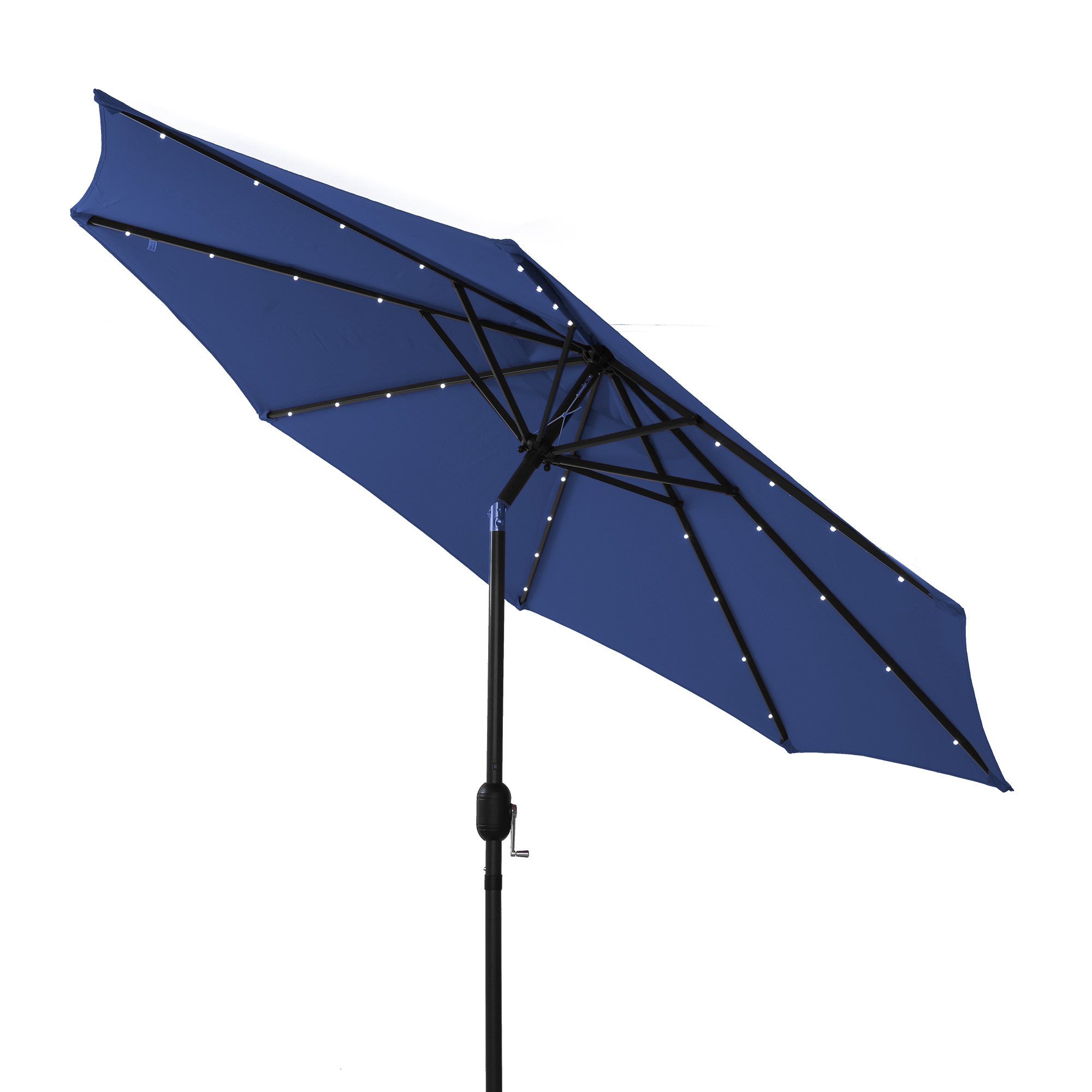9-ft Aluminum Navy/ Lake Blue/ Tan/ Red Crank Market Patio Umbrella with Lights