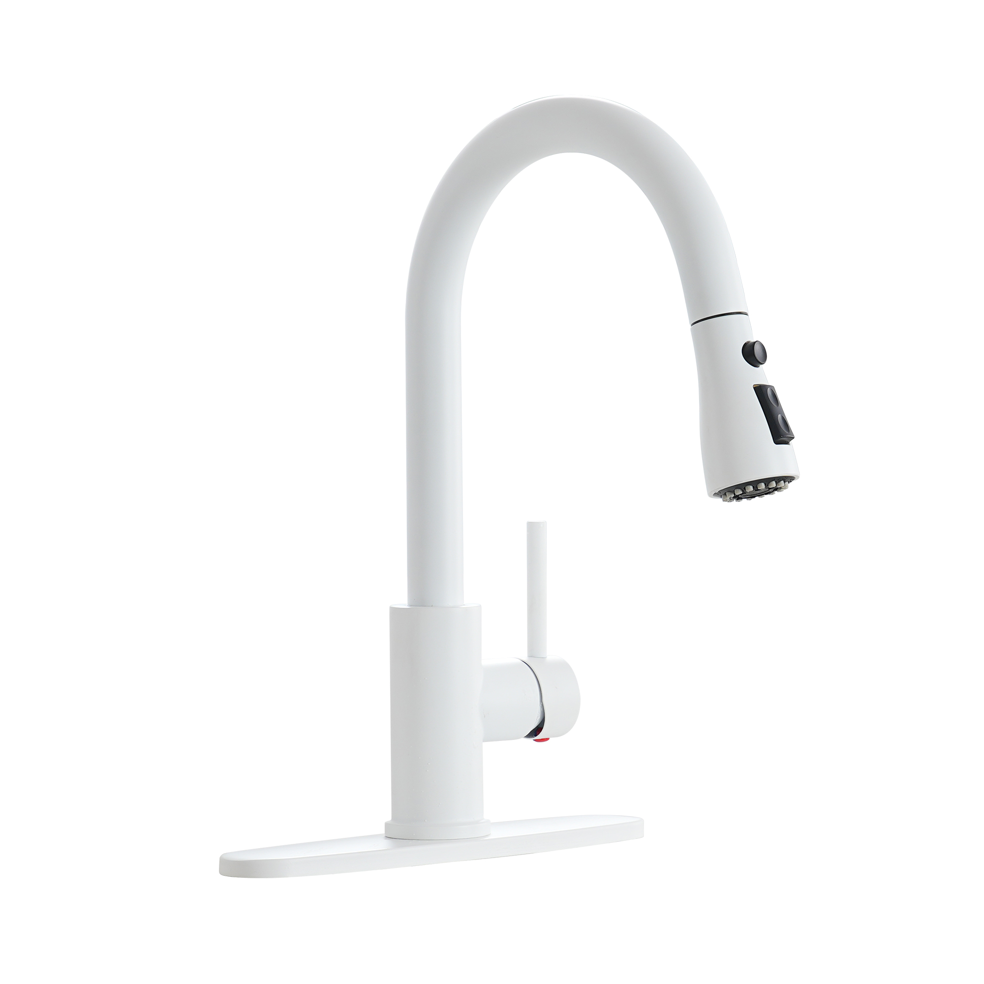 Mondawe White Single Handle Gooseneck Pull-down Kitchen Faucet with Sprayer Function