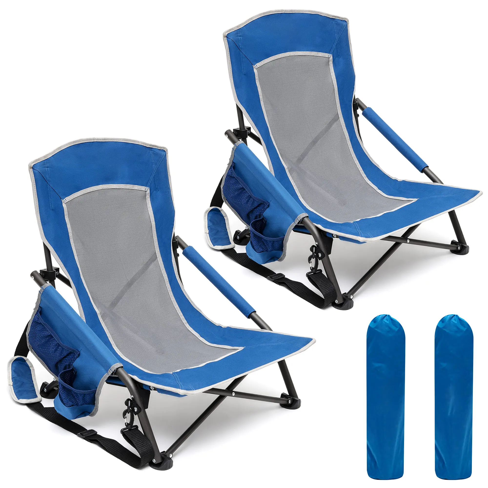 Portable Folding Single Camping Chairs with Carry Bag & Cup Holder