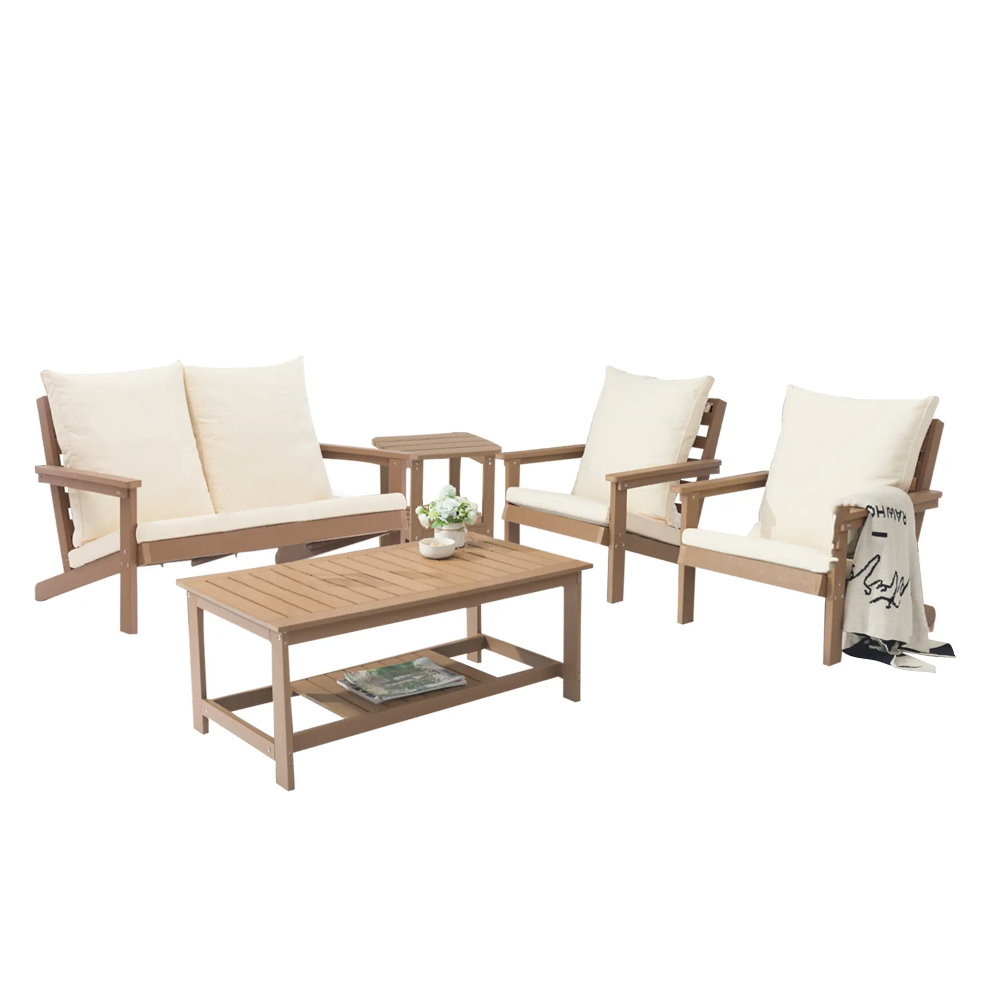 5-Piece Patio Furniture Set with Loveseat, 2 Lounge Chairs, Coffee Table and Side Table