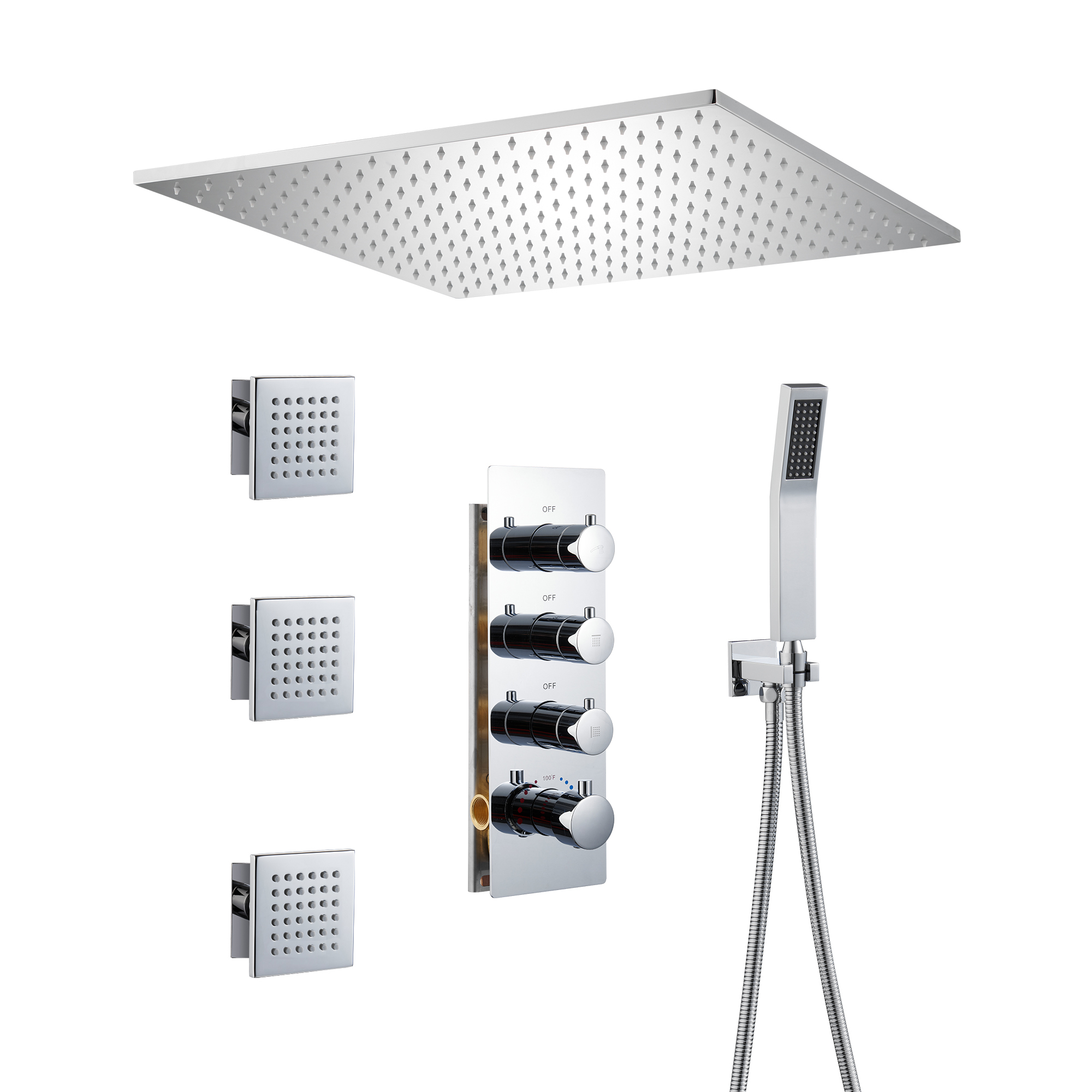 20 Inch Ceiling Mounted Rain Shower Head System Luxury 3-Spray Patterns Thermostatic Shower Faucets Sets Complete with 3-Function Shower Head and Solid Brass Handshower
