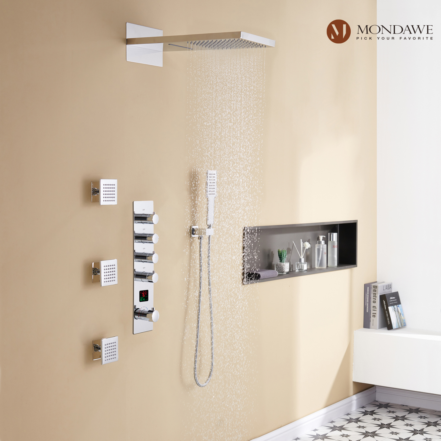 22 in. with Digital Temperature Display Luxury Rainfall Shower Heads Wall Mounted