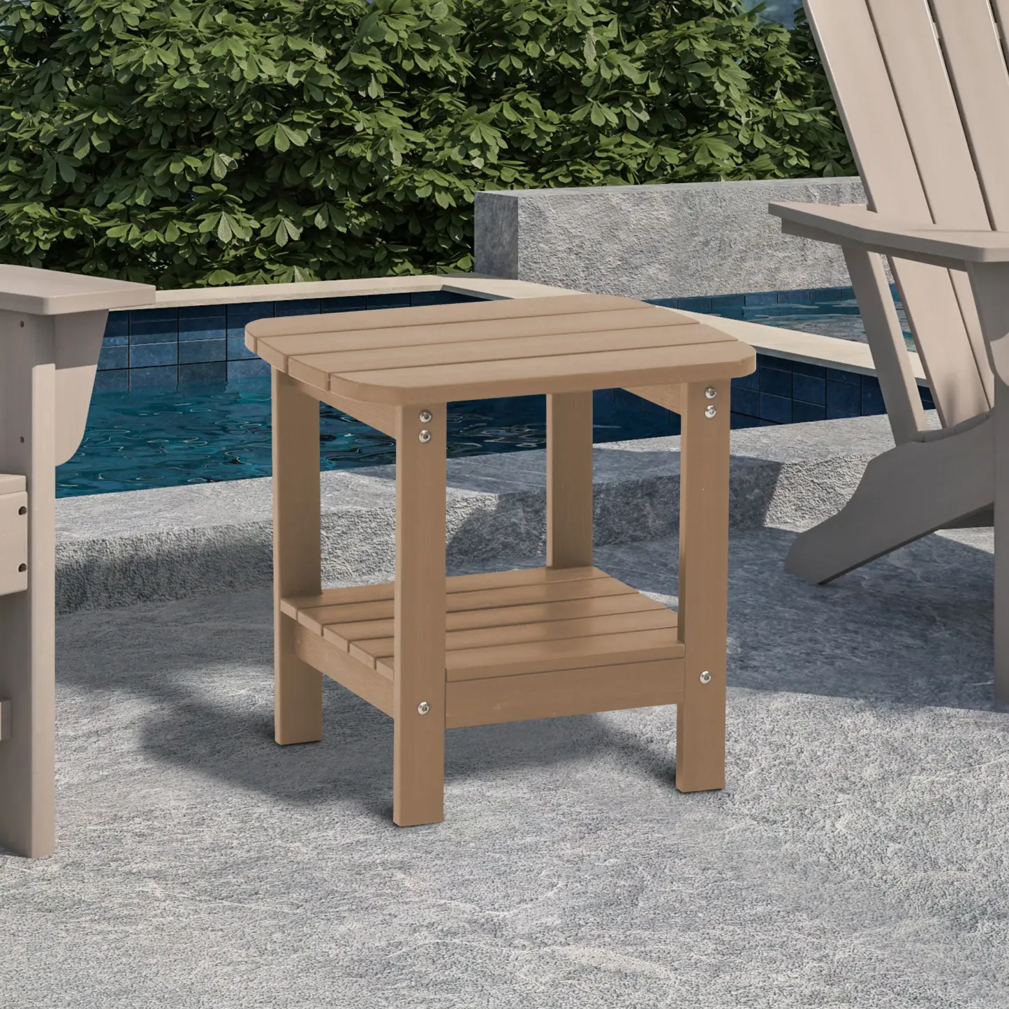 2-Tier Composite End Table for Patio For Outdoor And Indoor