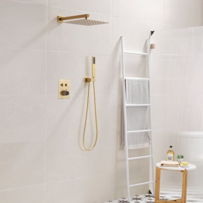 2 Functions Wall Mount Square Thermostatic Complete Shower System (Rough-In Valve Included)