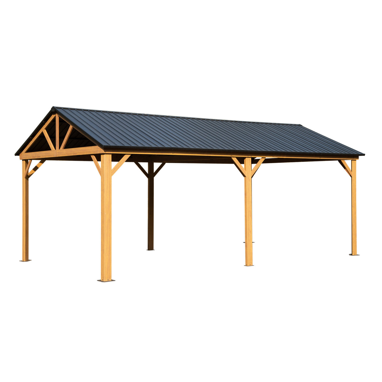 12x20ft Hardtop Gable Roof Gazebo Aluminum Wood Grain Printing Frame Galvanized Steel Roof Outdoor Permanent Metal Pavilion