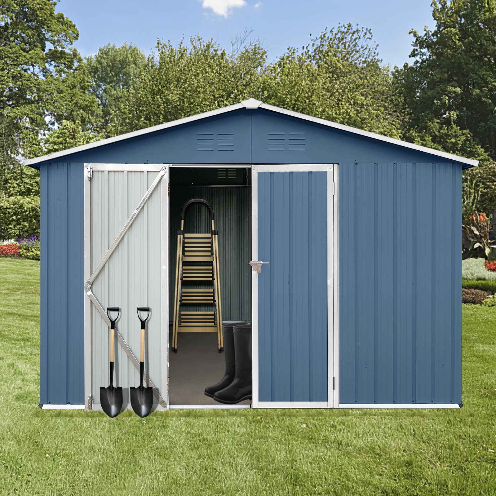 Metal garden sheds 10ftx12ft outdoor storage sheds blue 