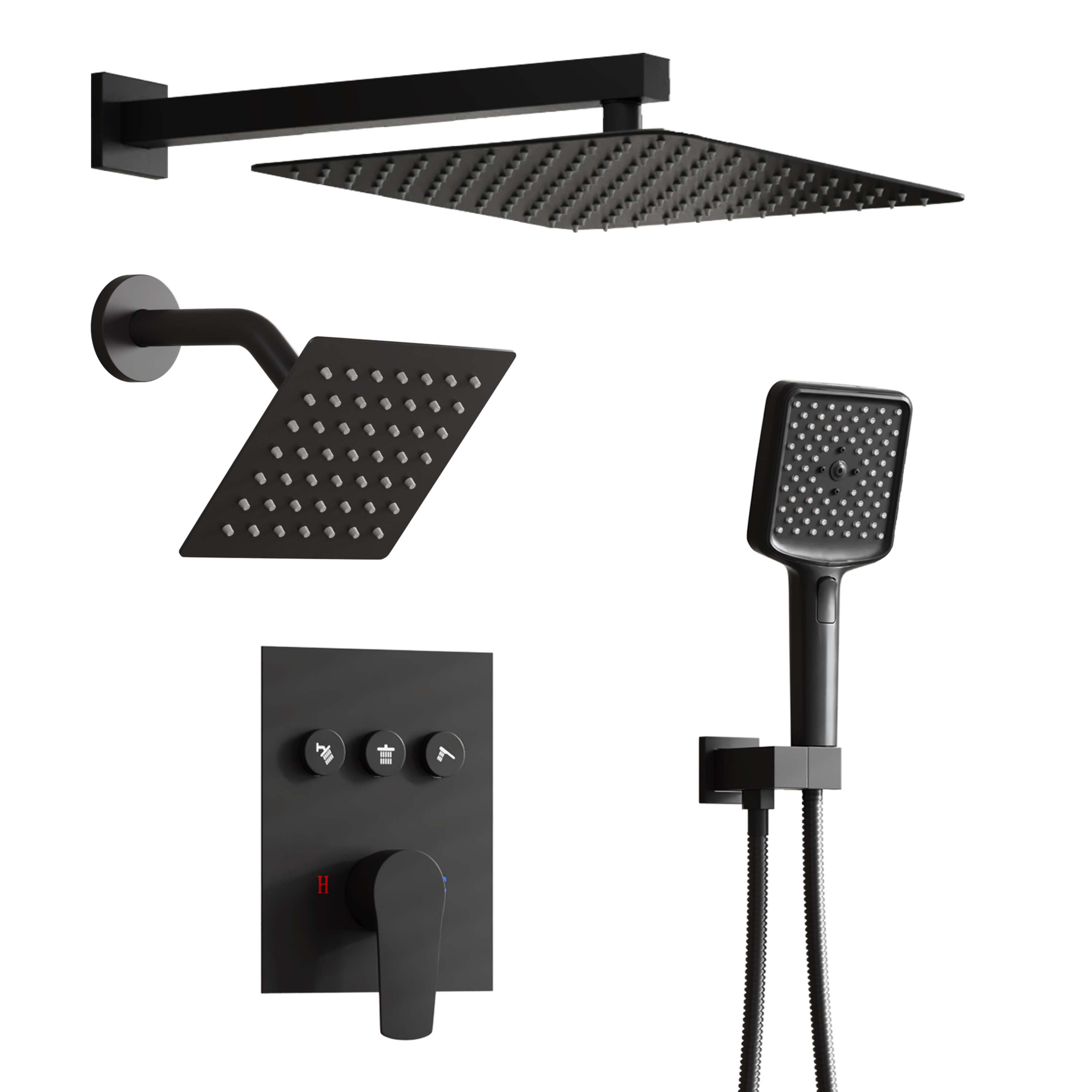 Pressure Balanced 4-Spray 12 in. and 6 in. 1.8 GPM Wall Mounted Rainfall Dual Shower Heads with Handheld in Matte Black/Brushed Nickel/Brushed Gold