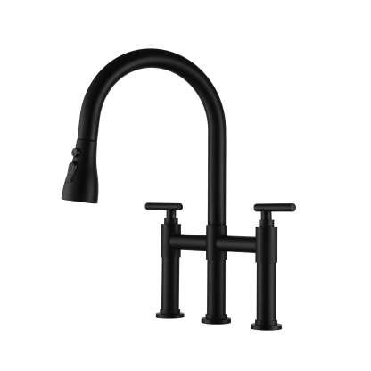 Bridge Kitchen Faucet with 3 Way Spray Function in Brushed Nickel Black White