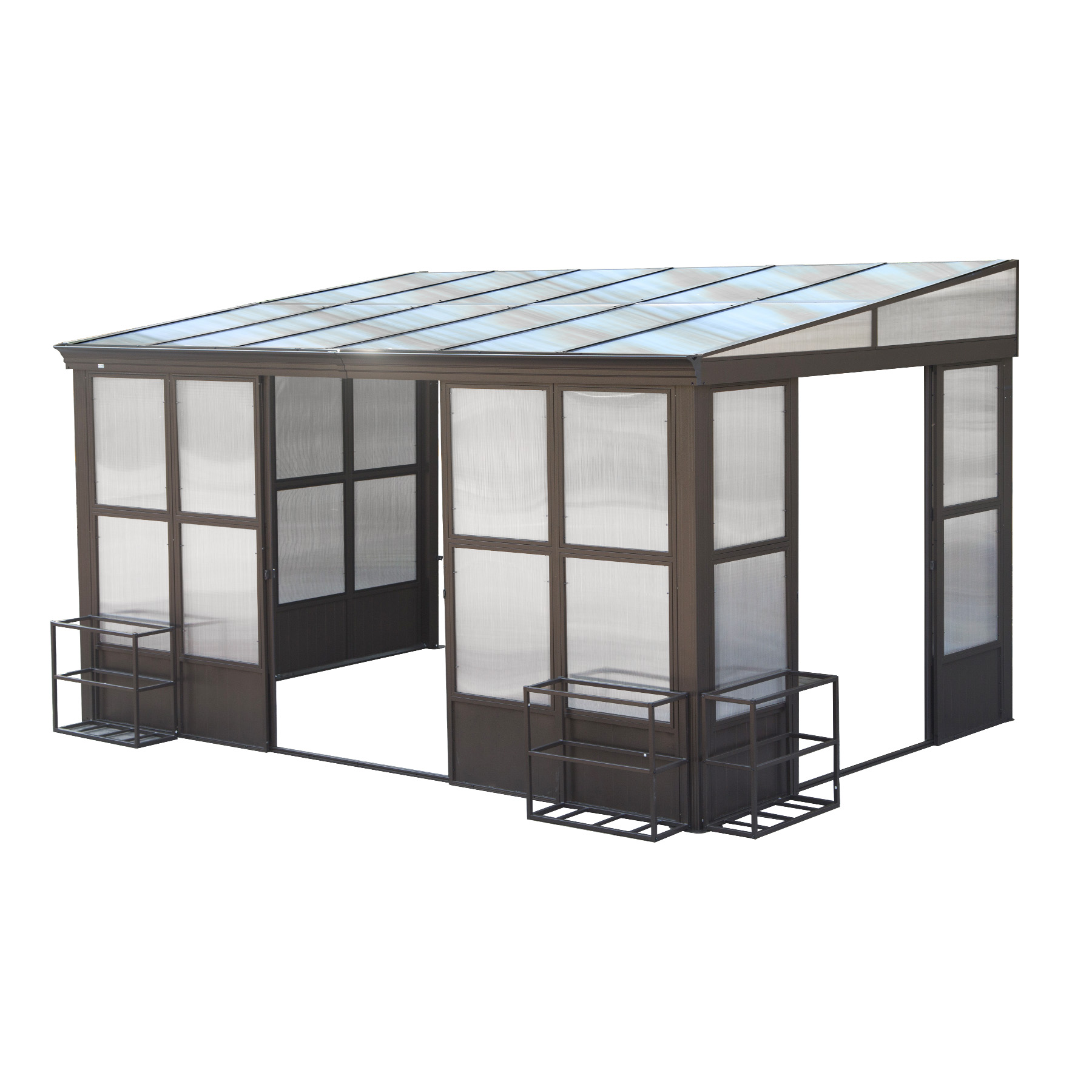 10x12FT All Season Sunroom, Outdoor Permanent Wall Mounted Solarium with Detachable Polycarbonate Windows, Aluminum Lean to Gazebo Sun Room with 2 Lockable Sliding Doors for Garden Patio Deck 