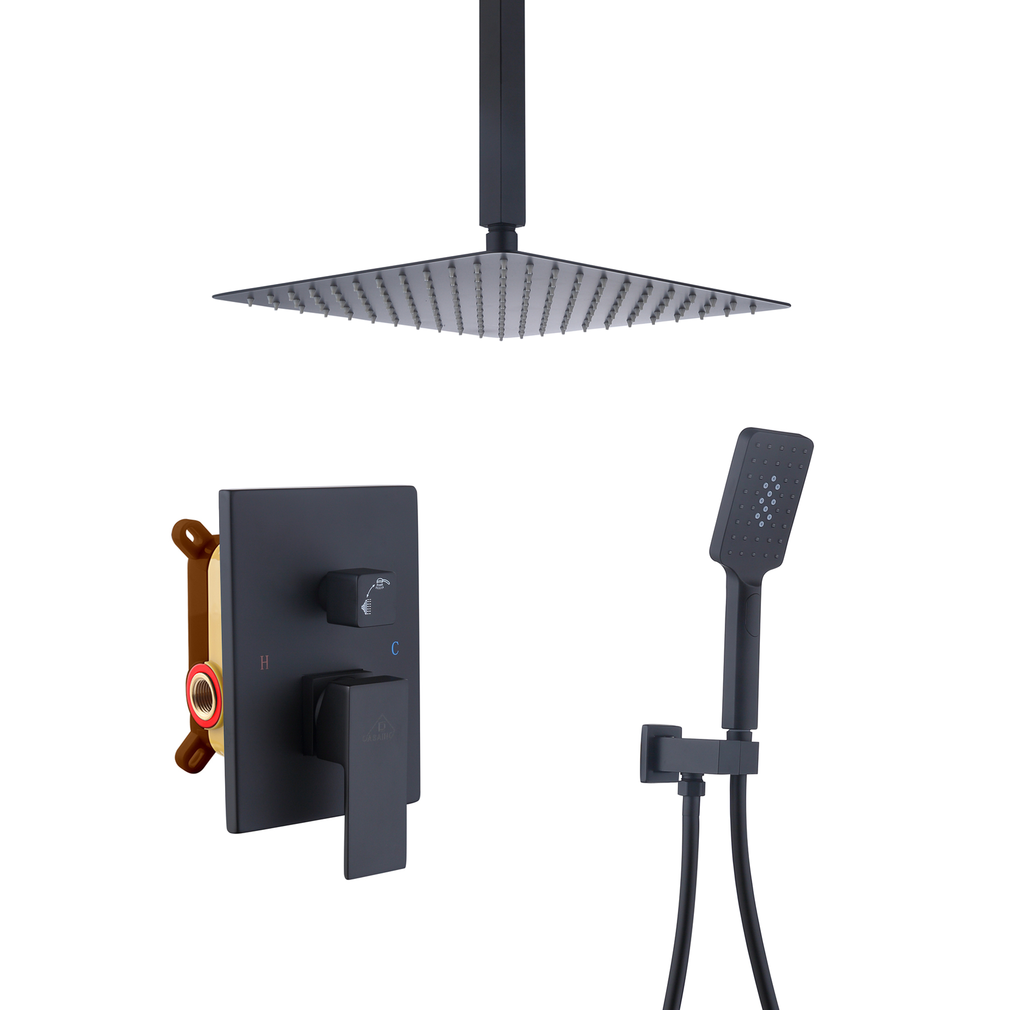 10" Square Ceiling Mounted Rain Shower System with Hand Shower
