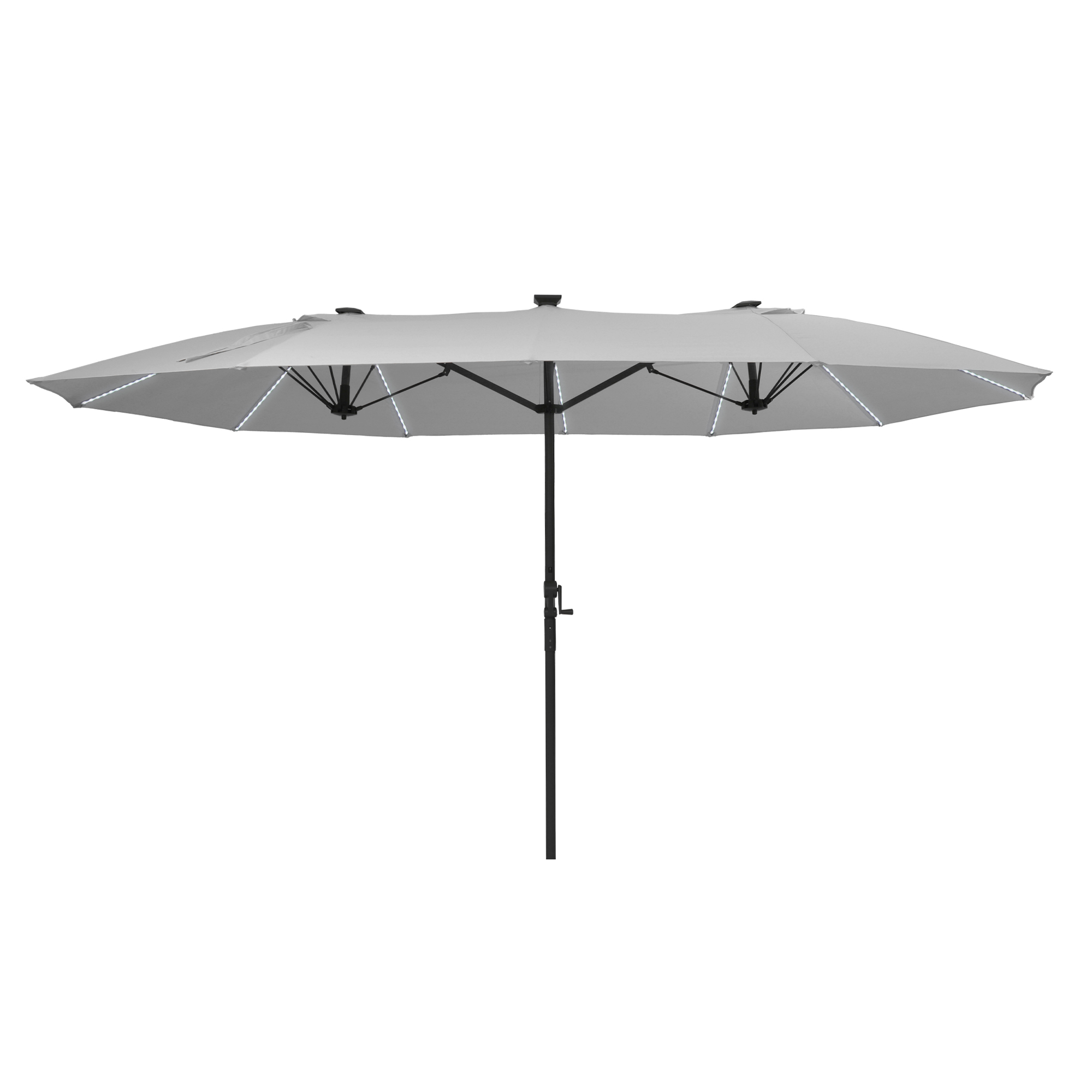 Mondawe 15ft Rectangular Dual-Sided Patio Fiberglass Ribs Umbrella with LED Lights and Base