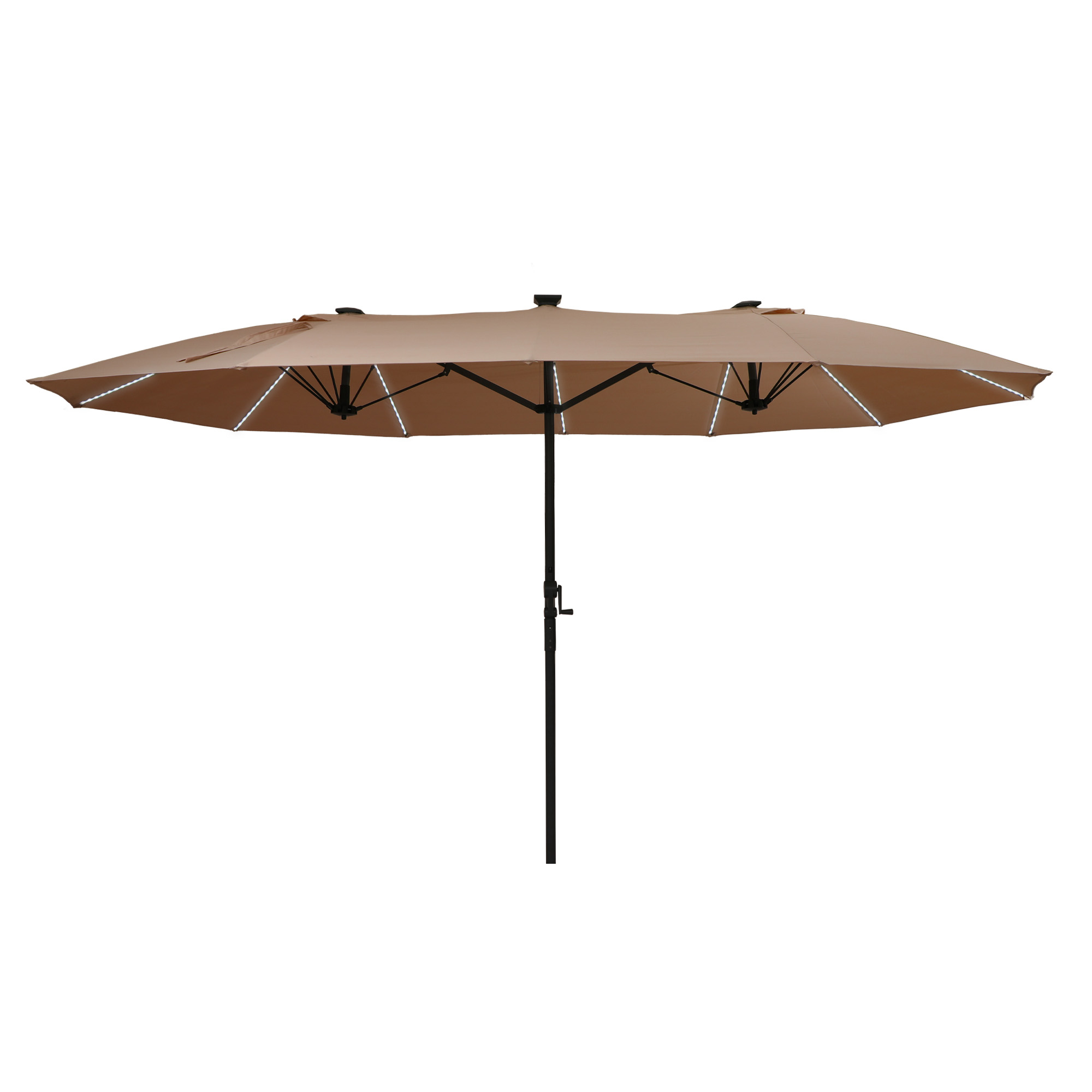 Mondawe 15ft Rectangular Dual-Sided Patio Fiberglass Ribs Umbrella with LED Lights and Base