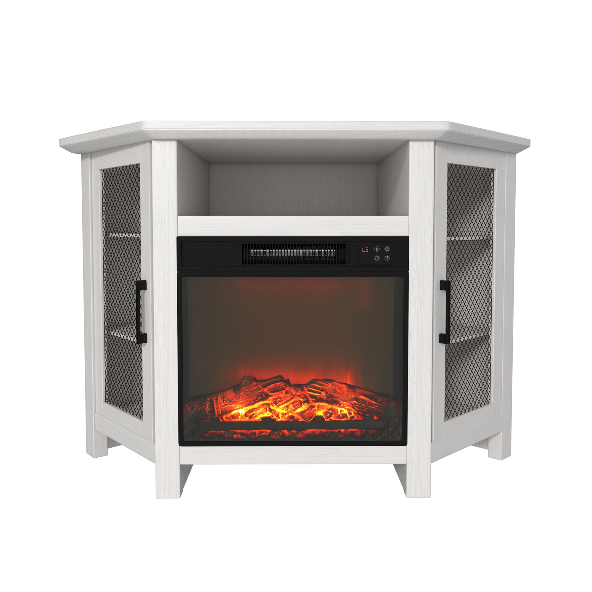 44.45-in W Brown TV Stand with Fan-forced Electric Fireplace