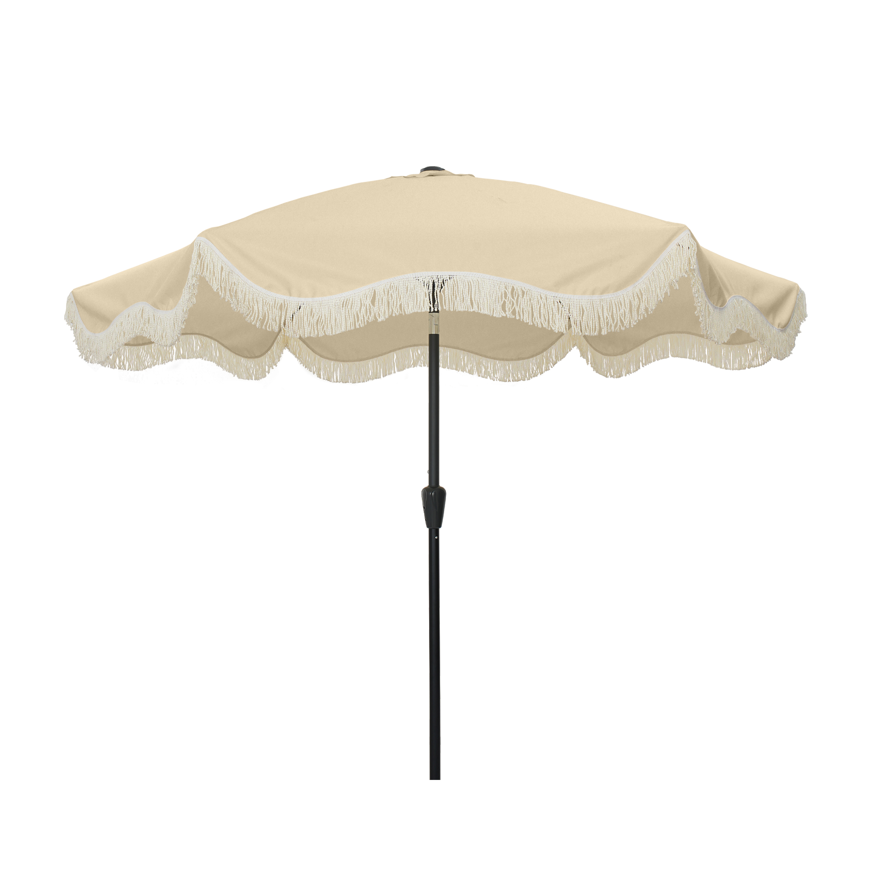 9 ft. Tassel Market Patio Umbrella with Full Fiberglass Rib in Cream