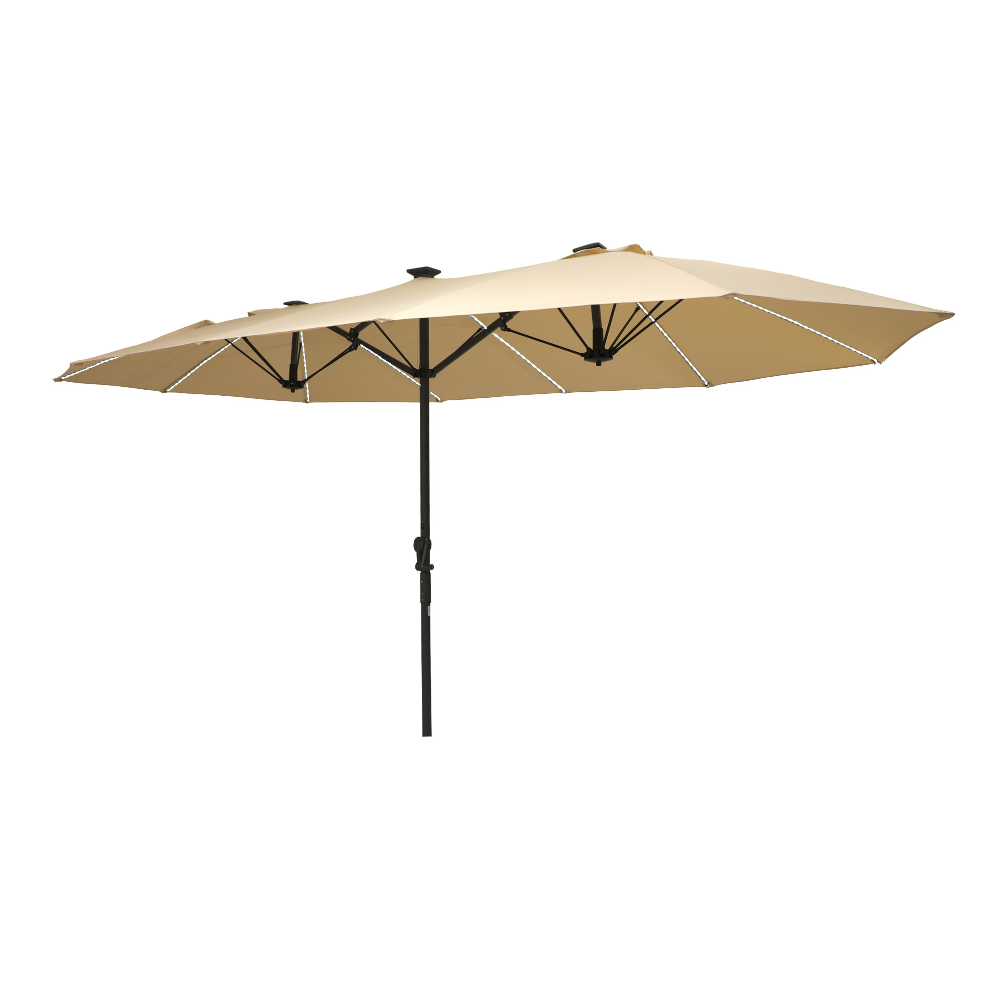 Mondawe 15ft Rectangular Dual-Sided Patio Fiberglass Ribs Umbrella with LED Lights (Without Base)