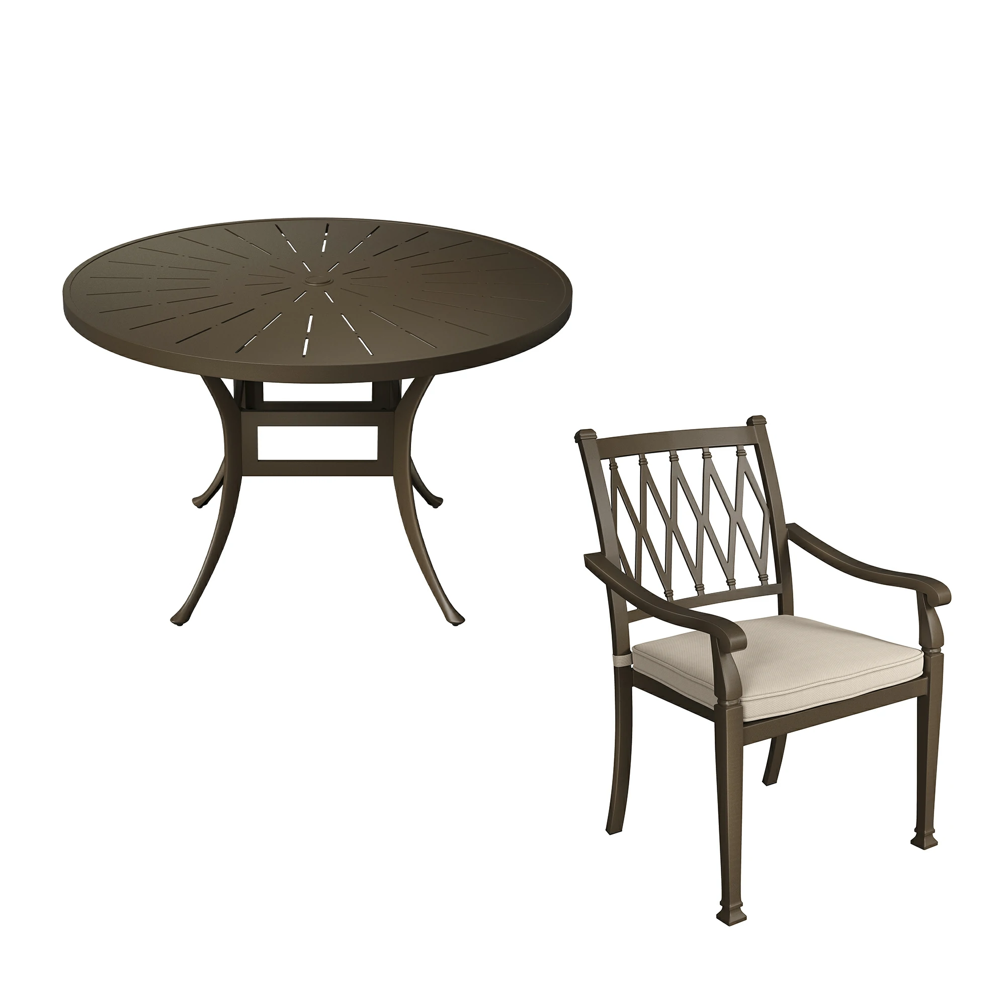 5 Pieces Cast Aluminum Outdoor Dining Set 4 Ergonomic Design Outdoor Chair with Cushions and 1 Round Table with 2.1 Inch Umbrella Hole