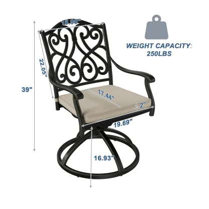 4-Piece Cast Aluminum Patio Dining Chair Set with Thick Olefin Cushions and 360° Swivel Rockers