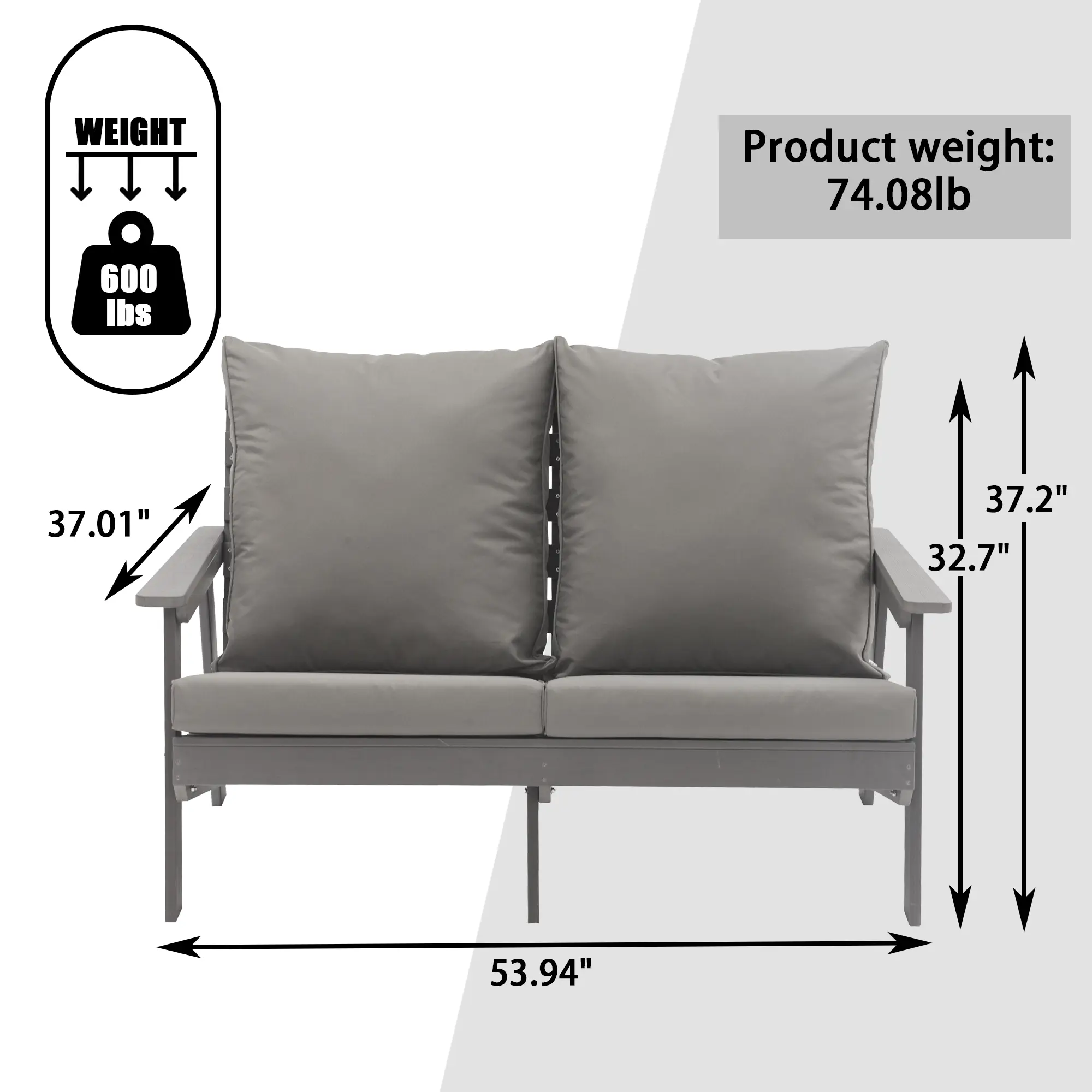2-Seater Composite HIPS Frame Sofa with Gray Cushions