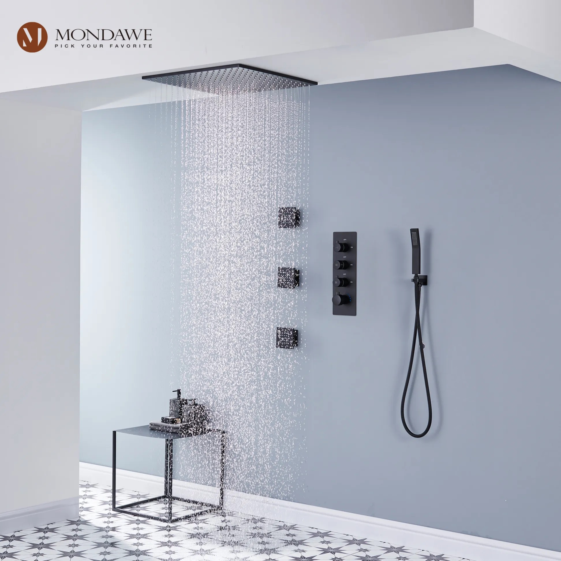spa-like experience from ceiling mounted shower system