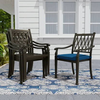 Set of 4 Outdoor Dining Chair Cast Aluminum Frame with Cushion Extra Wide Ergonomic Design Adjustable Foot Pads