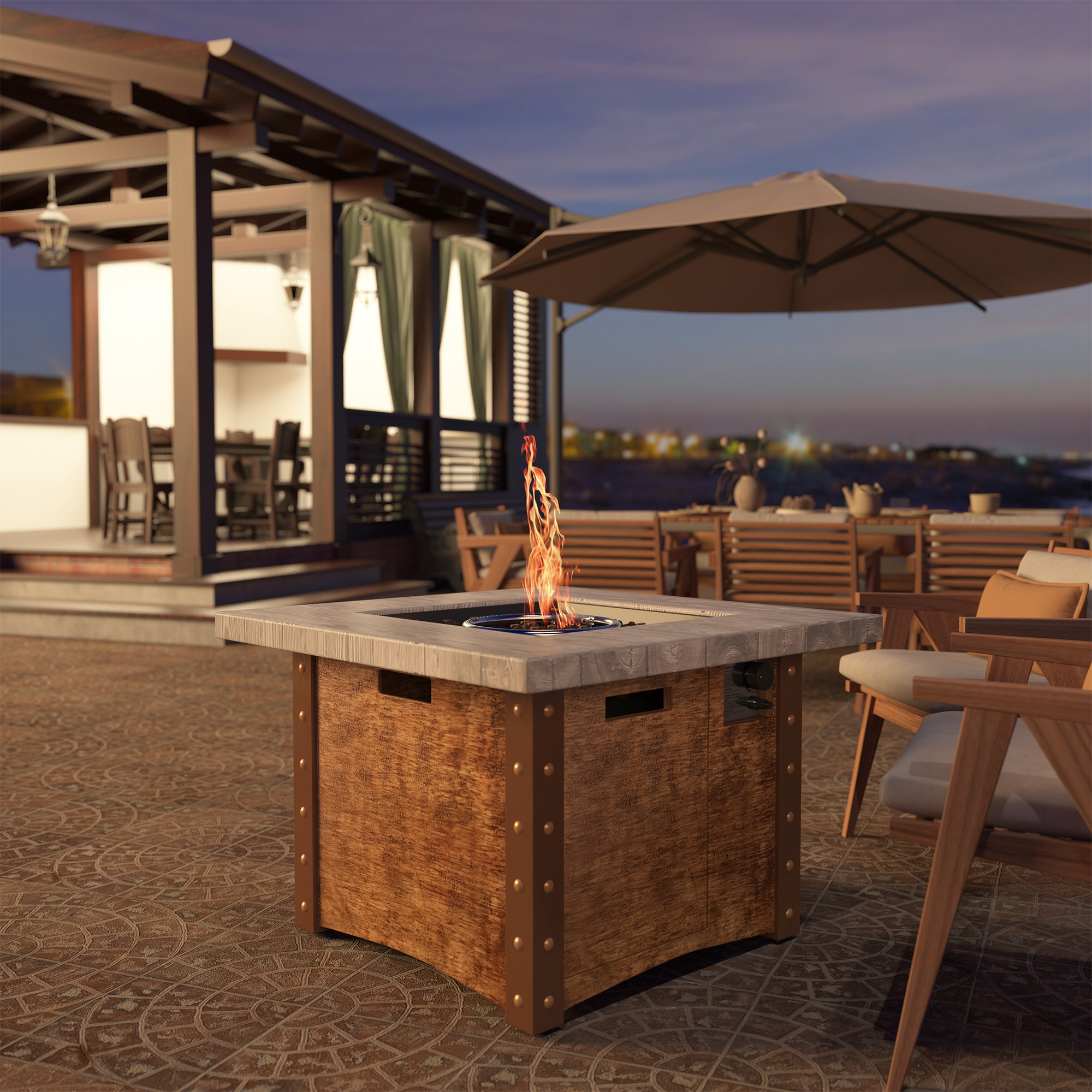 Paver Patio Menards Fire Table Set Backyard Creations® Naples Nook