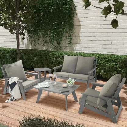 5-Piece Patio Conversation Set with Rectangular Coffee Table and Side Table