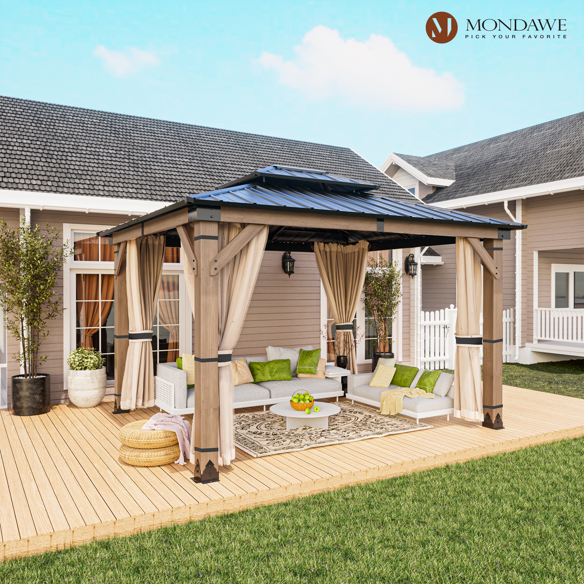 10 ft. x 12 ft. Outdoor Cedar Wood Frame Patio Gazebo Canopy