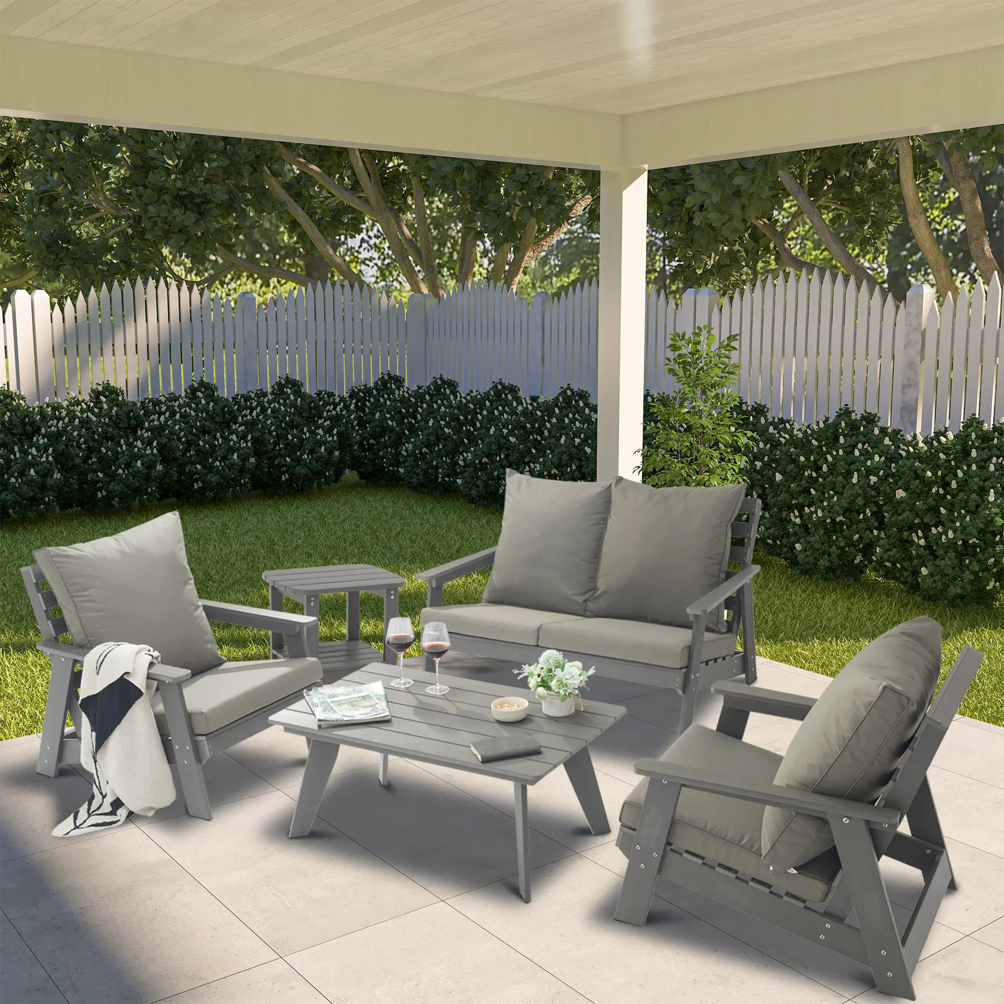5-Piece Patio Conversation Set with Rectangular Coffee Table and Side Table